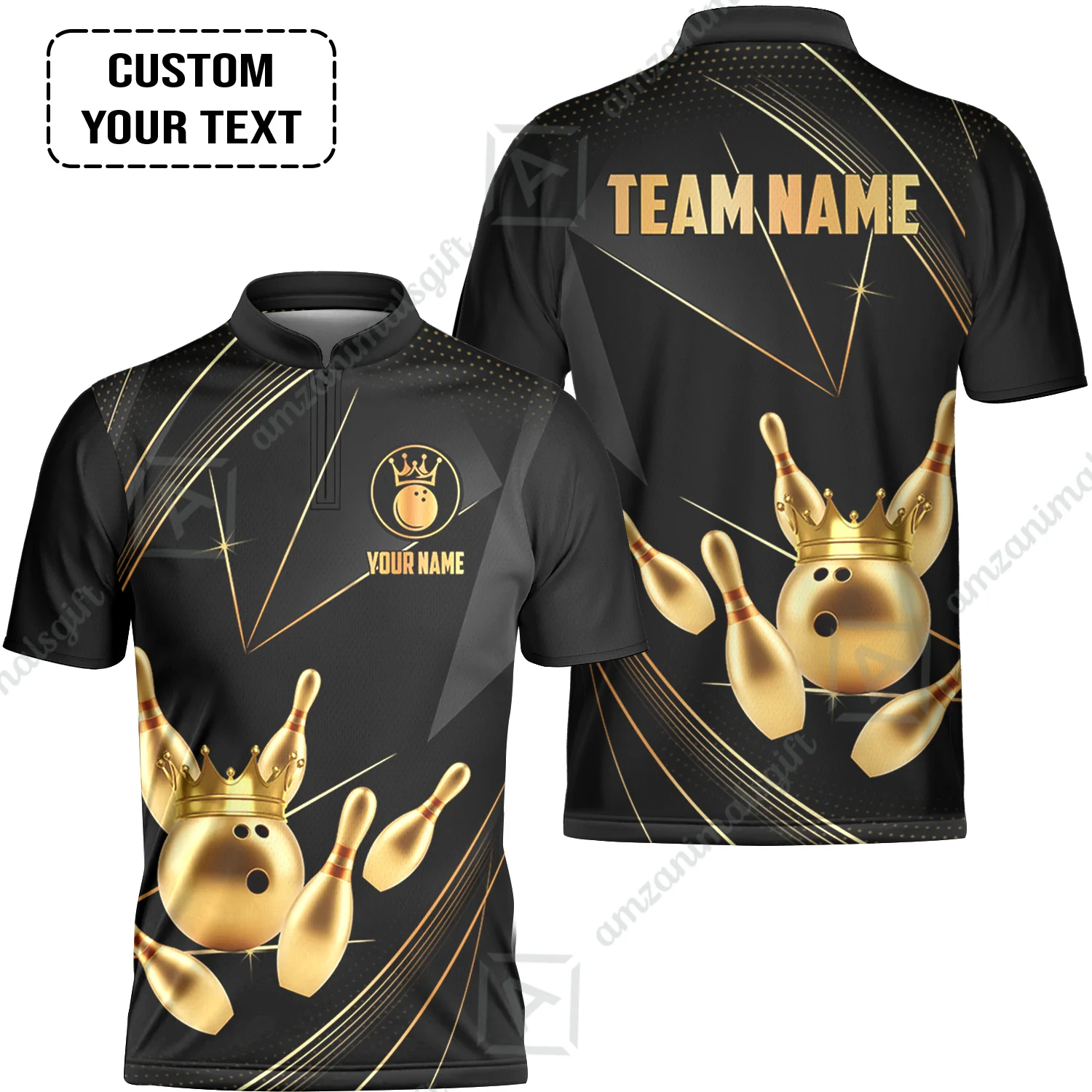Custom Bowling Jerseys Shirts Women Quarter-Zip Polo, Bowling Ball & Pins Premium Crown Customized Name And Team Name, custom bowling uniforms - Image 11