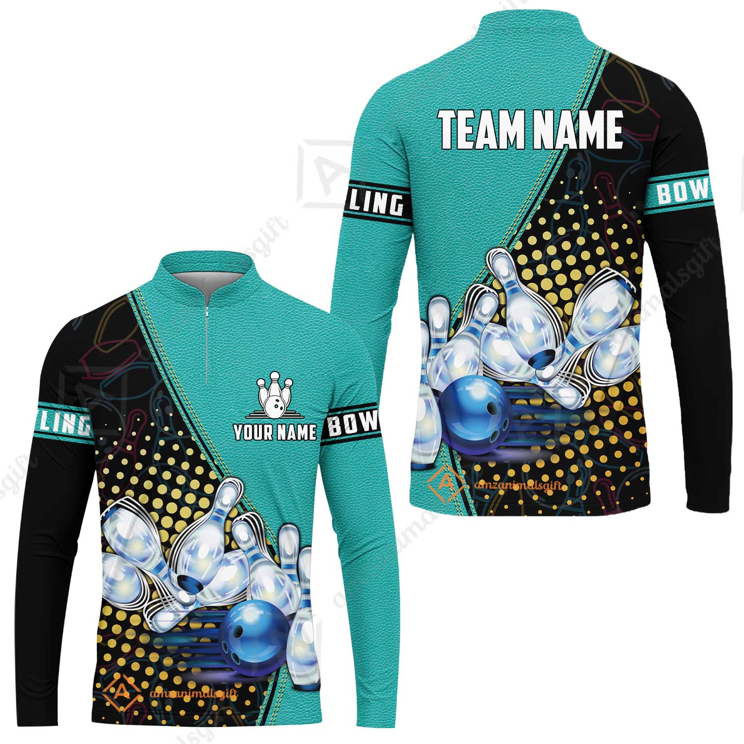 Custom Bowling Long Jersey Shirt - Black And Blue Bowling Ball Pattern Personalized Name Long Jersey Shirt - Image 6