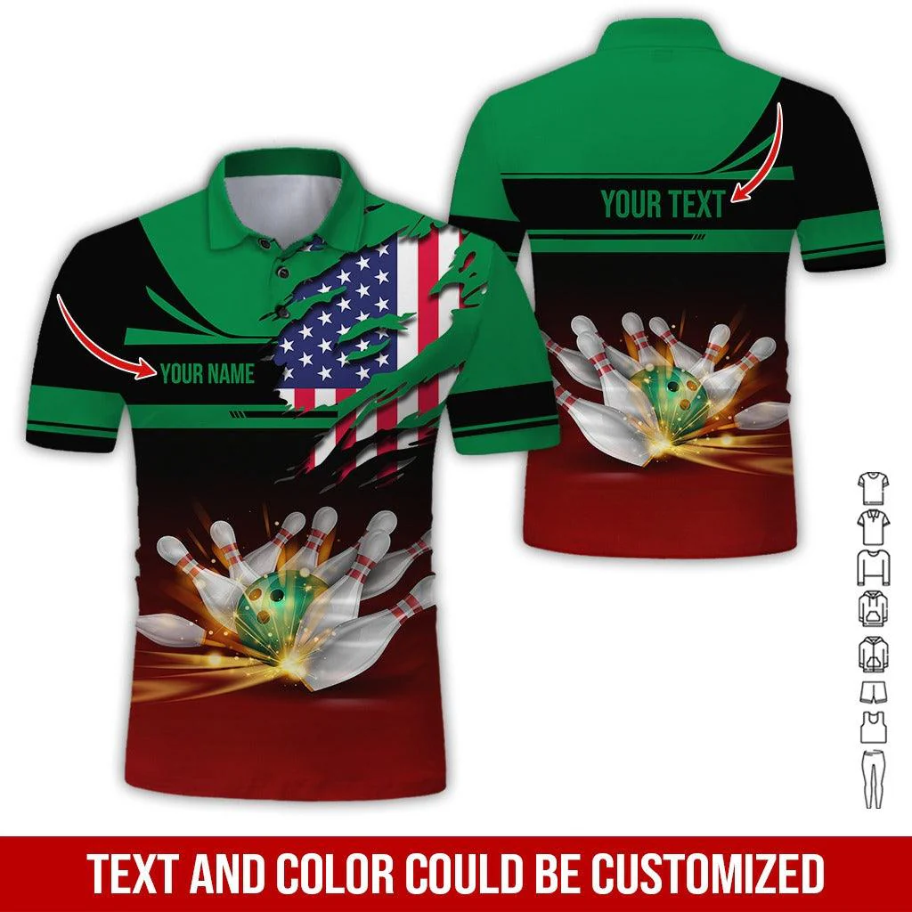 Custom Bowling Men Polo Shirt - Amazing Bowling Ball And US Flag Personalized Name Polo Shirt - Perfect Bowling Gift For Men, Bowling Lover - Image 5