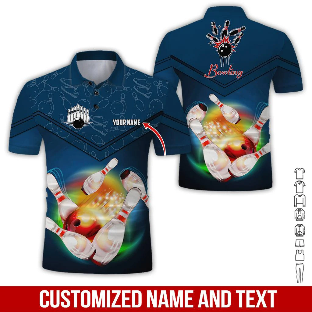 Custom Bowling Men Polo Shirt - Amazing Bowling Ball Pattern And Shoe Personalized Name Polo Shirt - Perfect Bowling Gift For Men, Bowling Lover