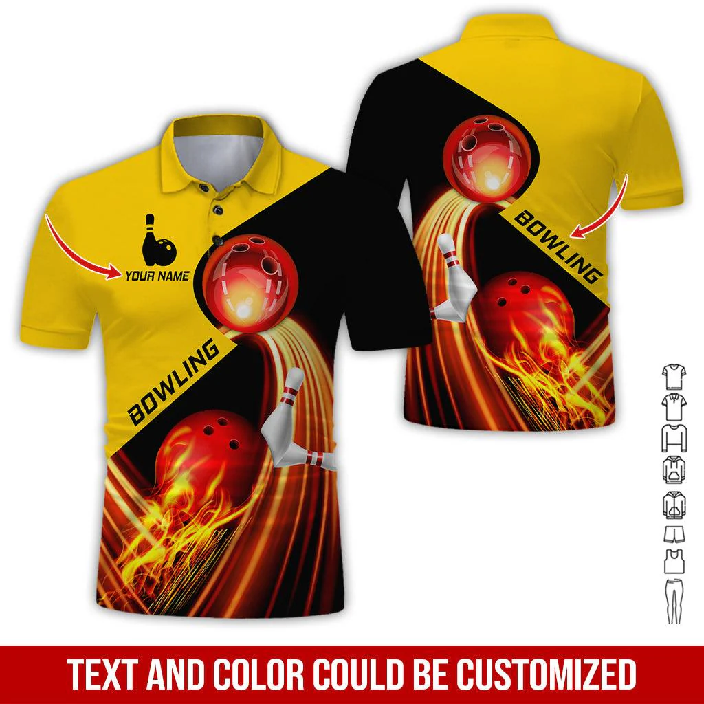 Custom Bowling Men Polo Shirt - Amazing Red Fire Bowling Ball Personalized Name Polo Shirt - Perfect Bowling Gift For Men, Bowling Lover - Image 5