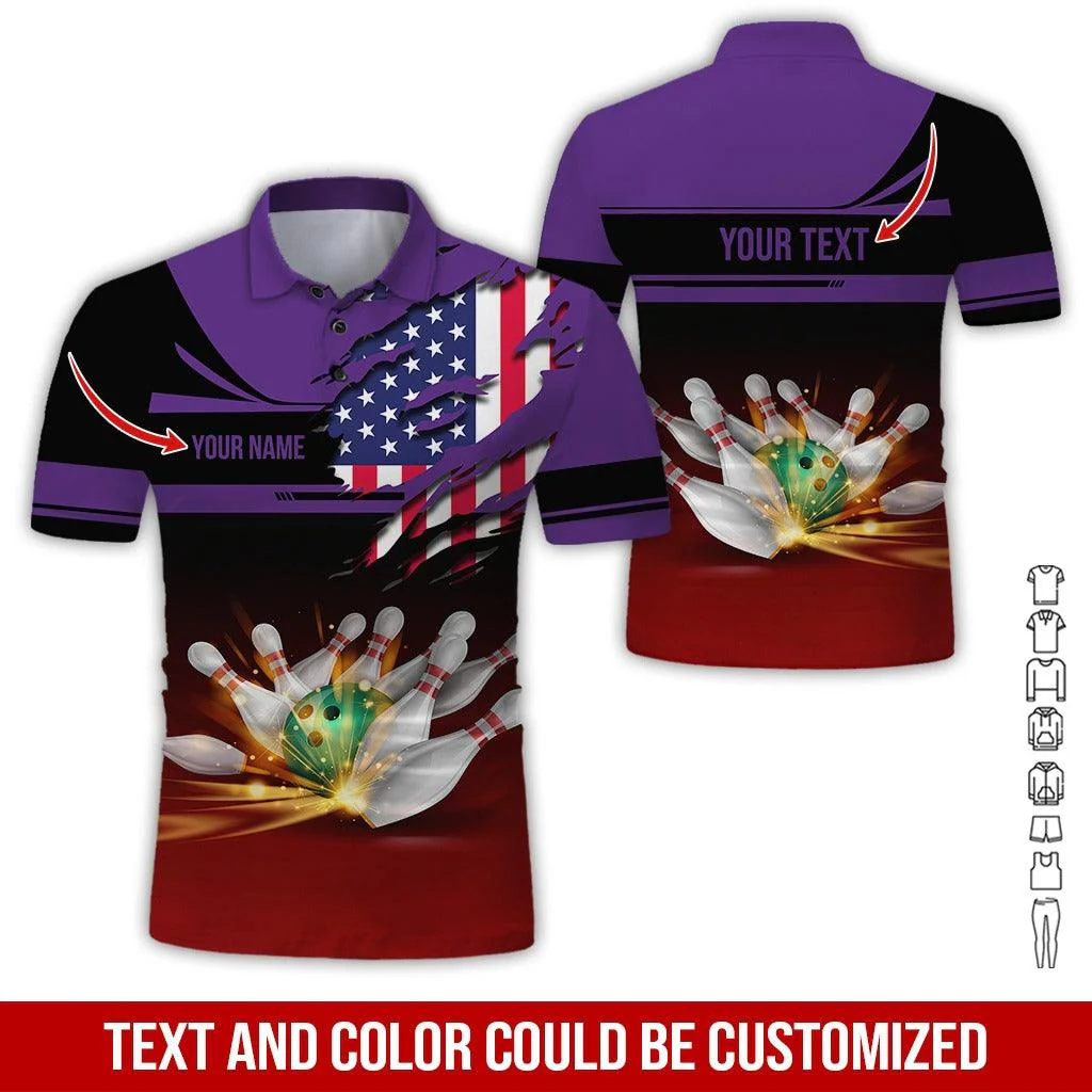 Custom Bowling Men Polo Shirt - Bowling Ball And US Flag Personalized Name Polo Shirt - Perfect Bowling Gift For Men, Bowling Lover - Image 4
