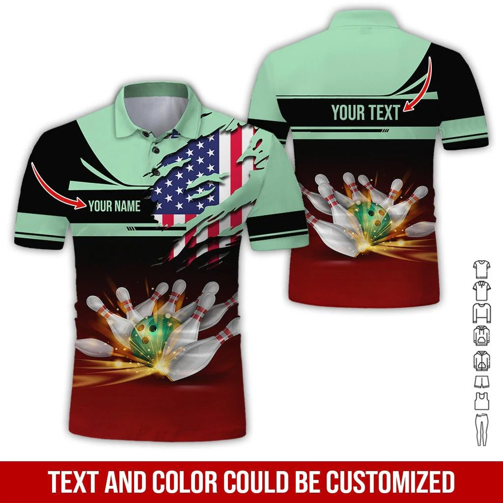 Custom Bowling Men Polo Shirt - Bowling Ball And US Flag Personalized Name Polo Shirt - Perfect Bowling Gift For Men, Bowling Lover - Image 6