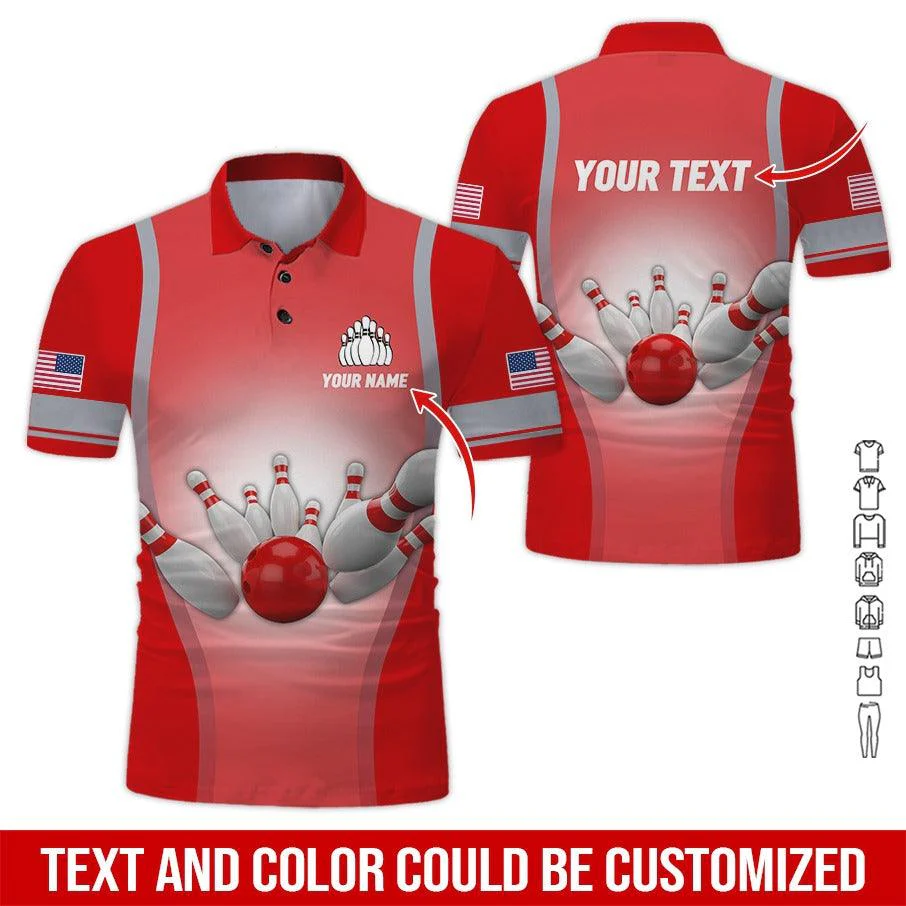 Custom Bowling Men Polo Shirt - Bowling Ball Pattern, US Flag Personalized Name Polo Shirt - Perfect Bowling Gift For Men, Bowling Lover - Image 5