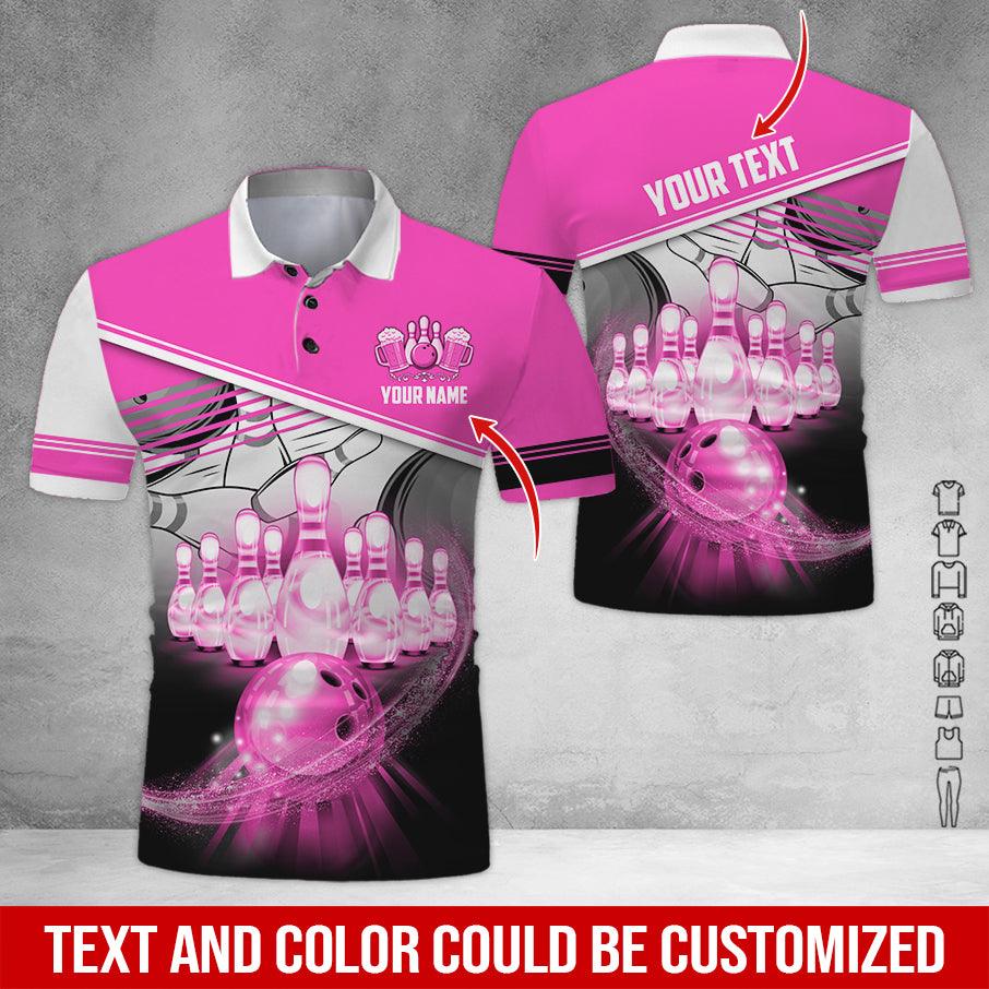 Custom Bowling Men Polo Shirt - Cool Bowling Ball Pattern And Beer Personalized Name Polo Shirt - Perfect Bowling Gift For Men, Bowling Lover