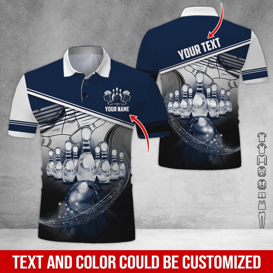 Custom Bowling Men Polo Shirt - Cool Bowling Ball Pattern And Beer Personalized Name Polo Shirt - Perfect Bowling Gift For Men, Bowling Lover - Image 2