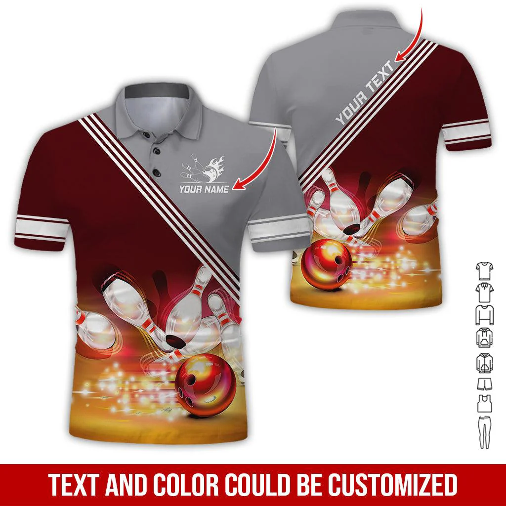 Custom Bowling Men Polo Shirt - Golden Bowling Ball Shine Personalized Name Polo Shirt - Perfect Bowling Gift For Men, Bowling Lover - Image 5