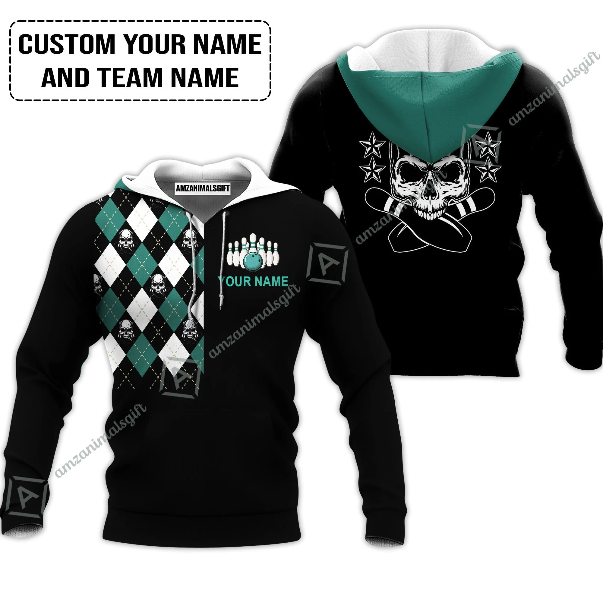 Custom Bowling Sweatshirt - Custom Name Skull Black Bowling Personalized Sweatshirt - Image 3