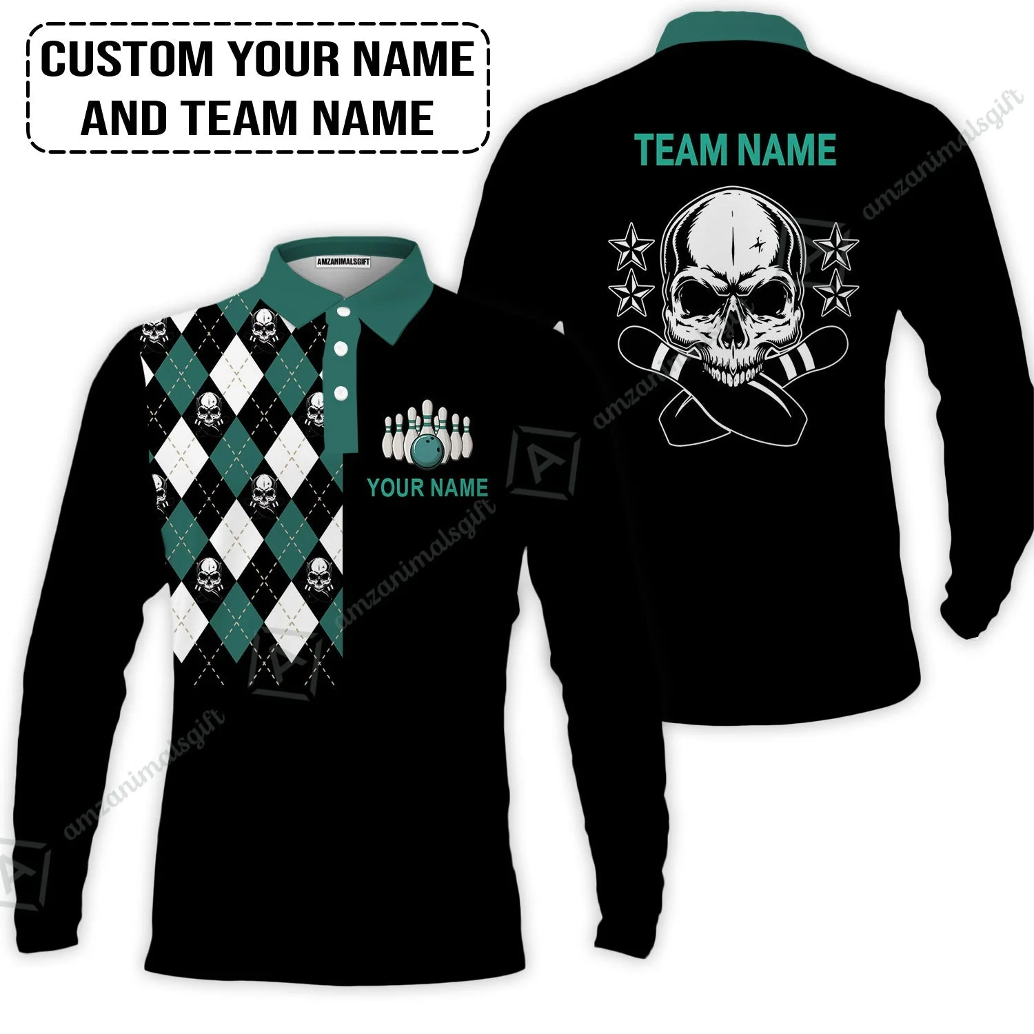 Custom Bowling Sweatshirt - Custom Name Skull Black Bowling Personalized Sweatshirt - Image 5