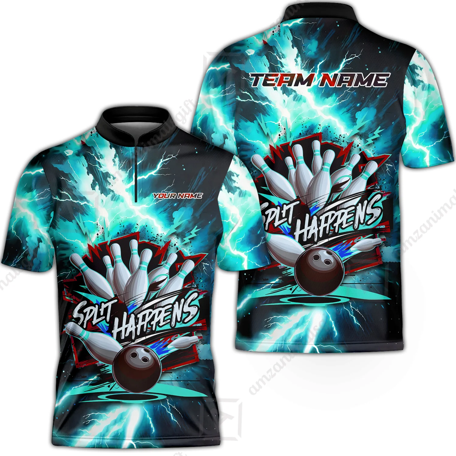 Custom Bowling Team Jersey, Split Happens - Electric Lightning, Bowling Uniforms, Personalize Name And Team Name - Image 36