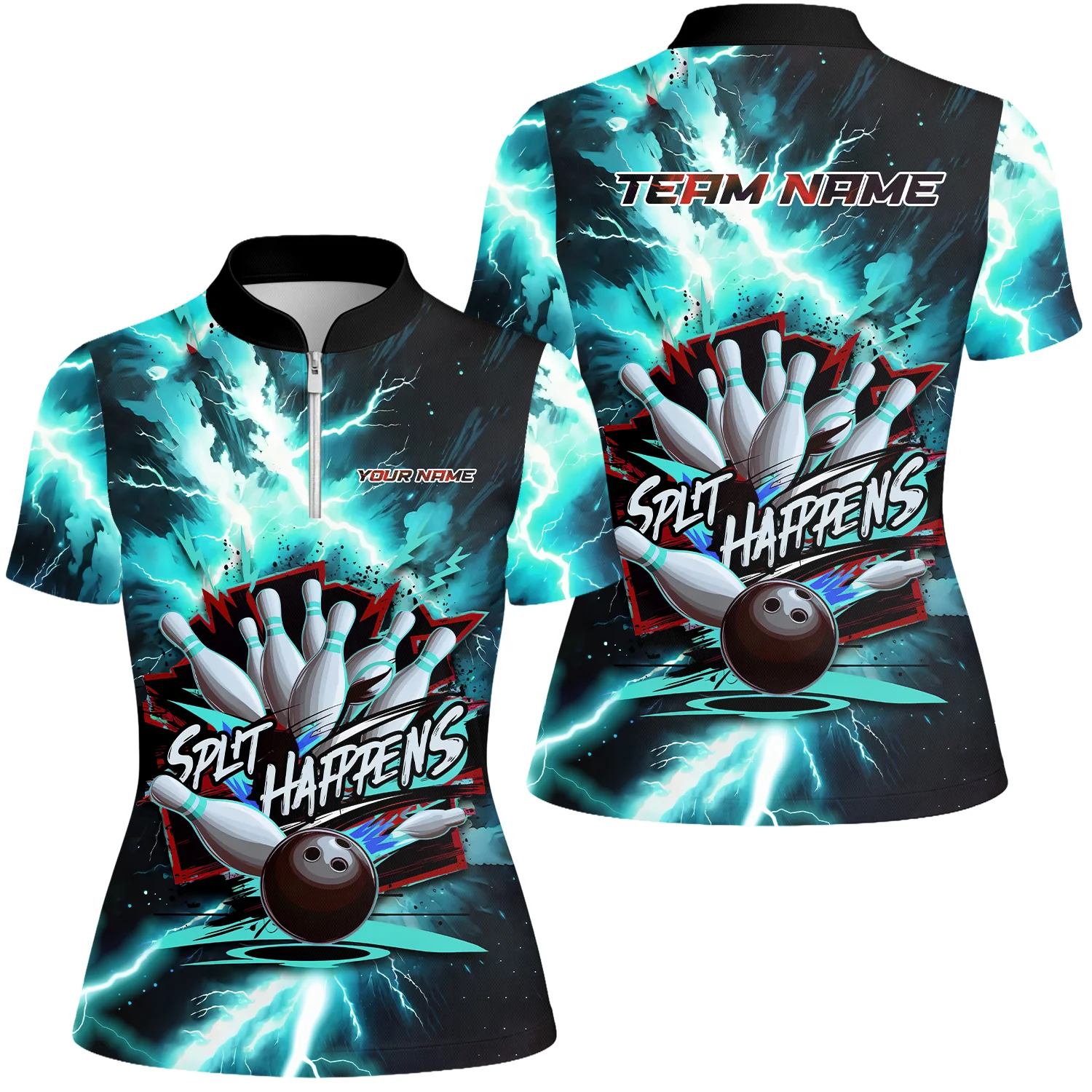 Custom Bowling Team Jersey, Split Happens - Electric Lightning, Bowling Uniforms, Personalize Name And Team Name - Image 40