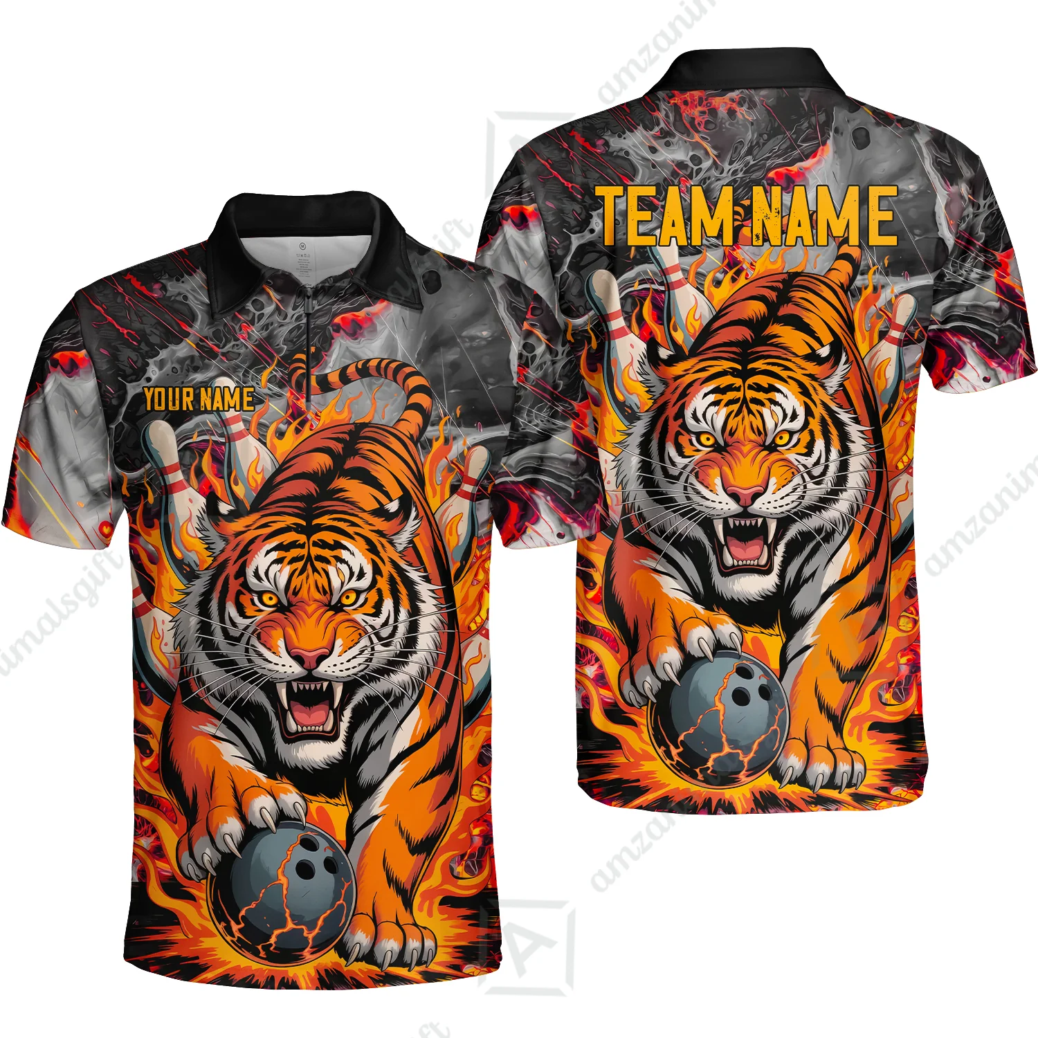 Custom Bowling Team Jersey, Tiger Gripping A Bowling Ball, Bowling Uniforms, Personalize Name And Team Name - Image 11