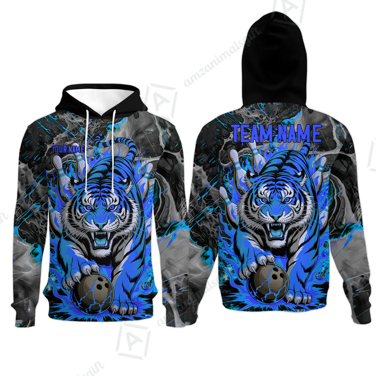 Custom Bowling Team Jersey, Tiger Gripping A Bowling Ball, Bowling Uniforms, Personalize Name And Team Name - Image 15