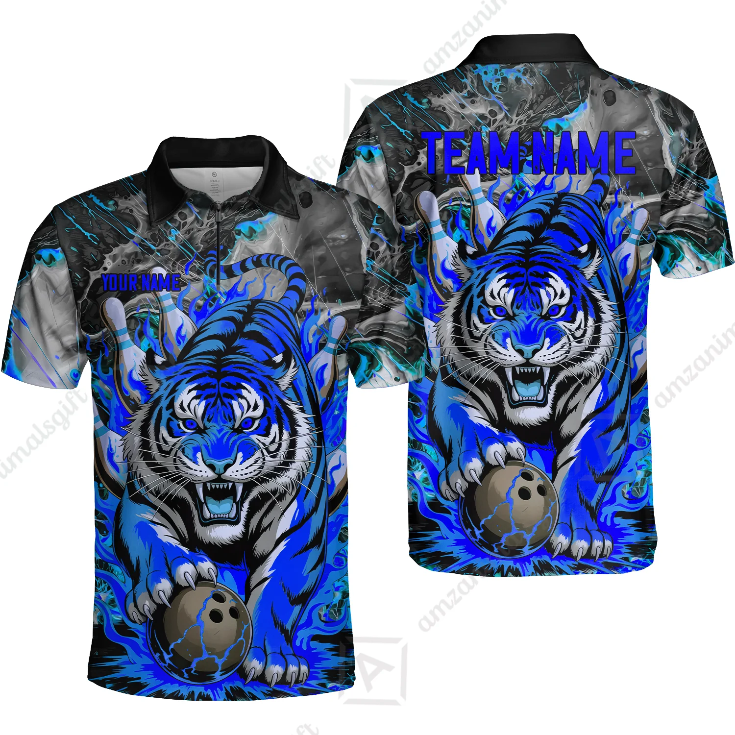 Custom Bowling Team Jersey, Tiger Gripping A Bowling Ball, Bowling Uniforms, Personalize Name And Team Name - Image 24
