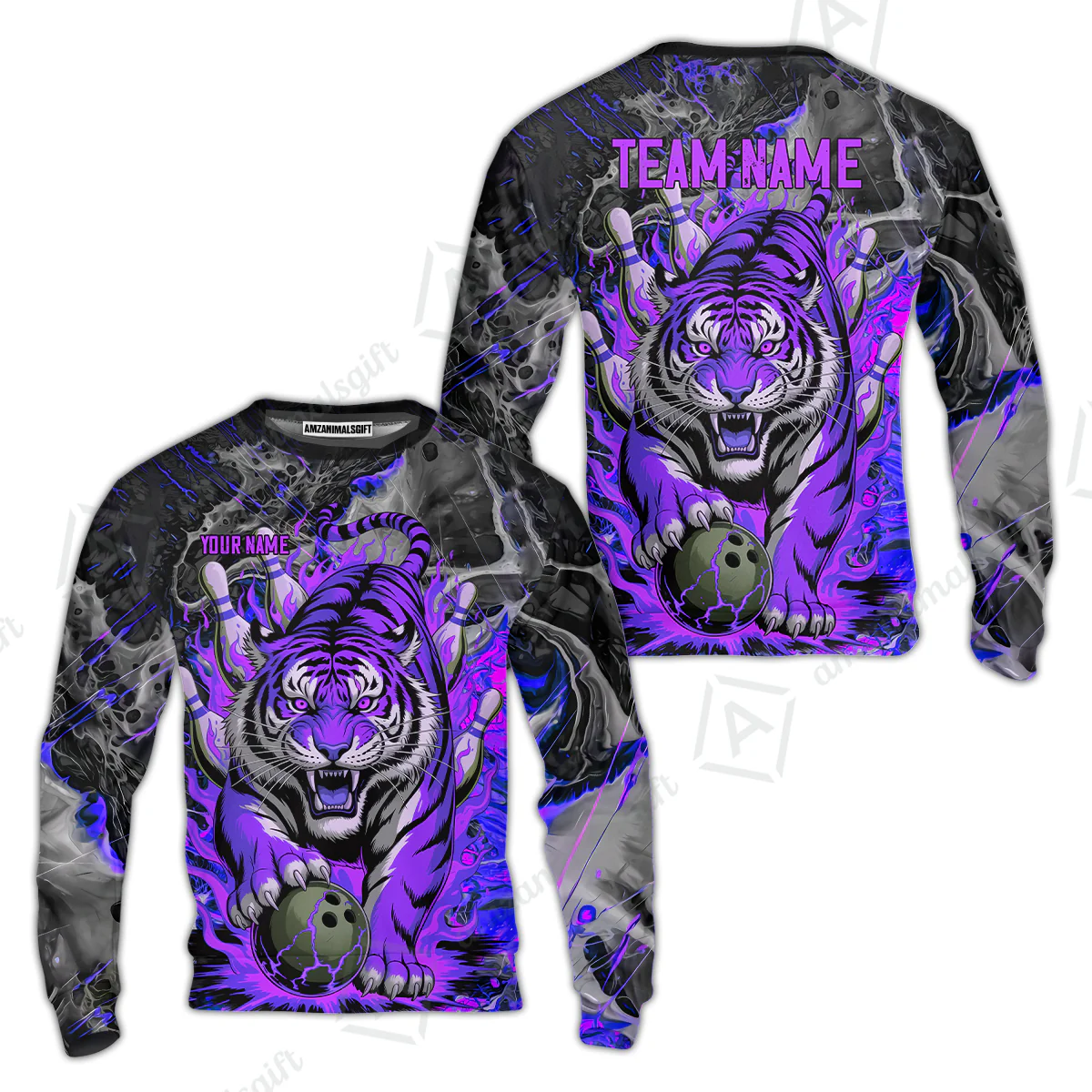 Custom Bowling Team Jersey, Tiger Gripping A Bowling Ball, Bowling Uniforms, Personalize Name And Team Name - Image 29