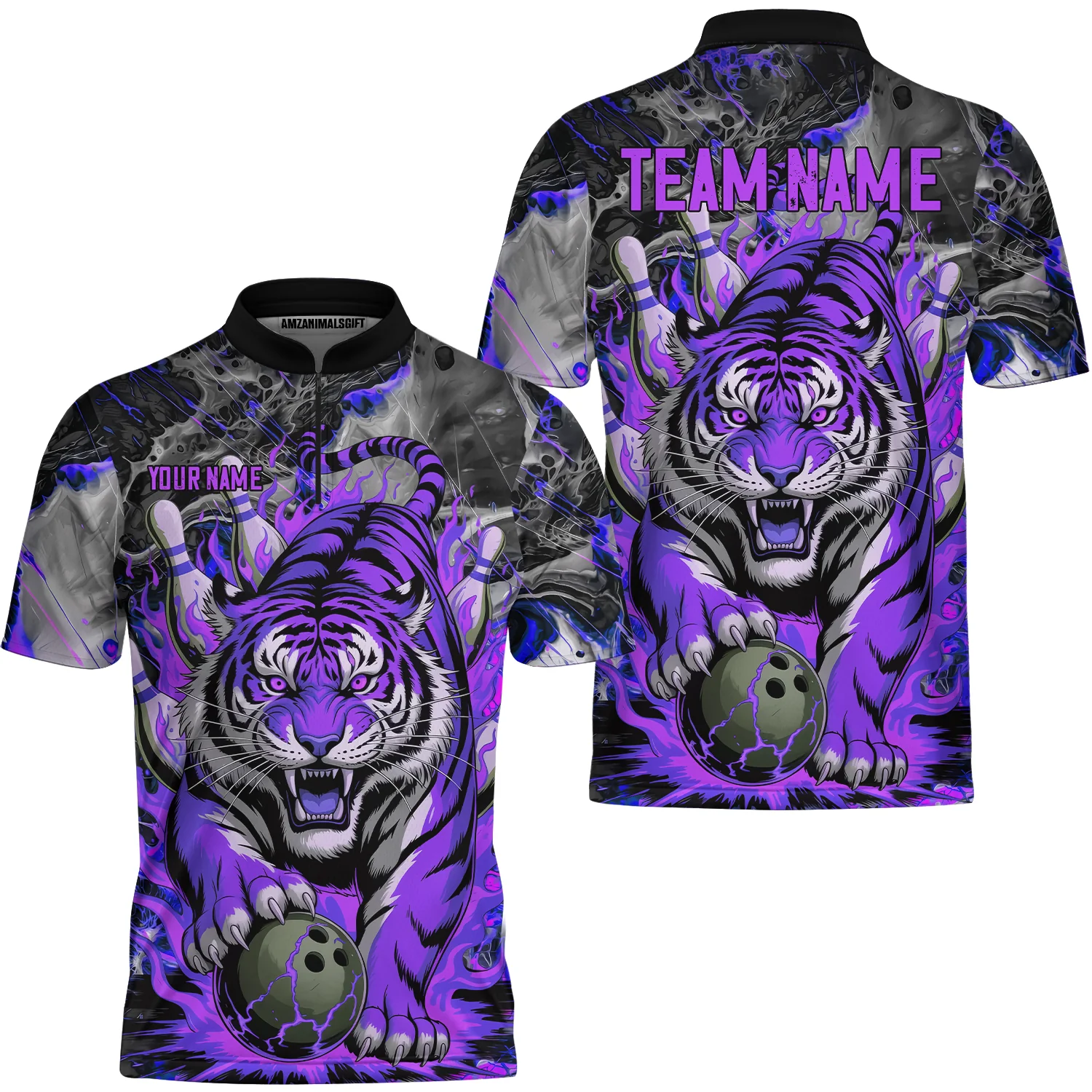 Custom Bowling Team Jersey, Tiger Gripping A Bowling Ball, Bowling Uniforms, Personalize Name And Team Name - Image 32