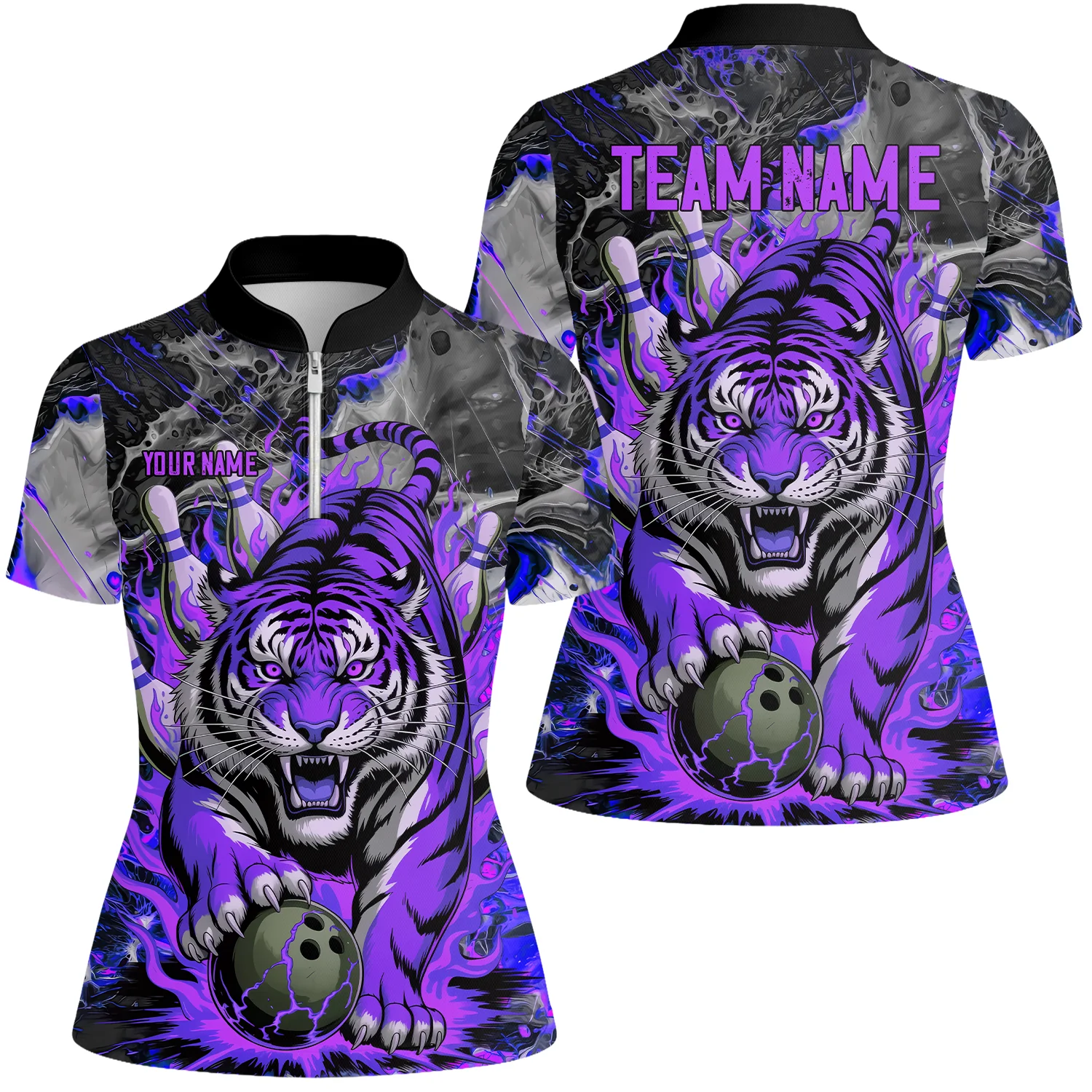 Custom Bowling Team Jersey, Tiger Gripping A Bowling Ball, Bowling Uniforms, Personalize Name And Team Name - Image 40