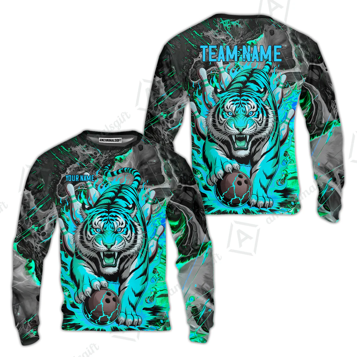 Custom Bowling Team Jersey, Tiger Gripping A Bowling Ball, Bowling Uniforms, Personalize Name And Team Name - Image 51