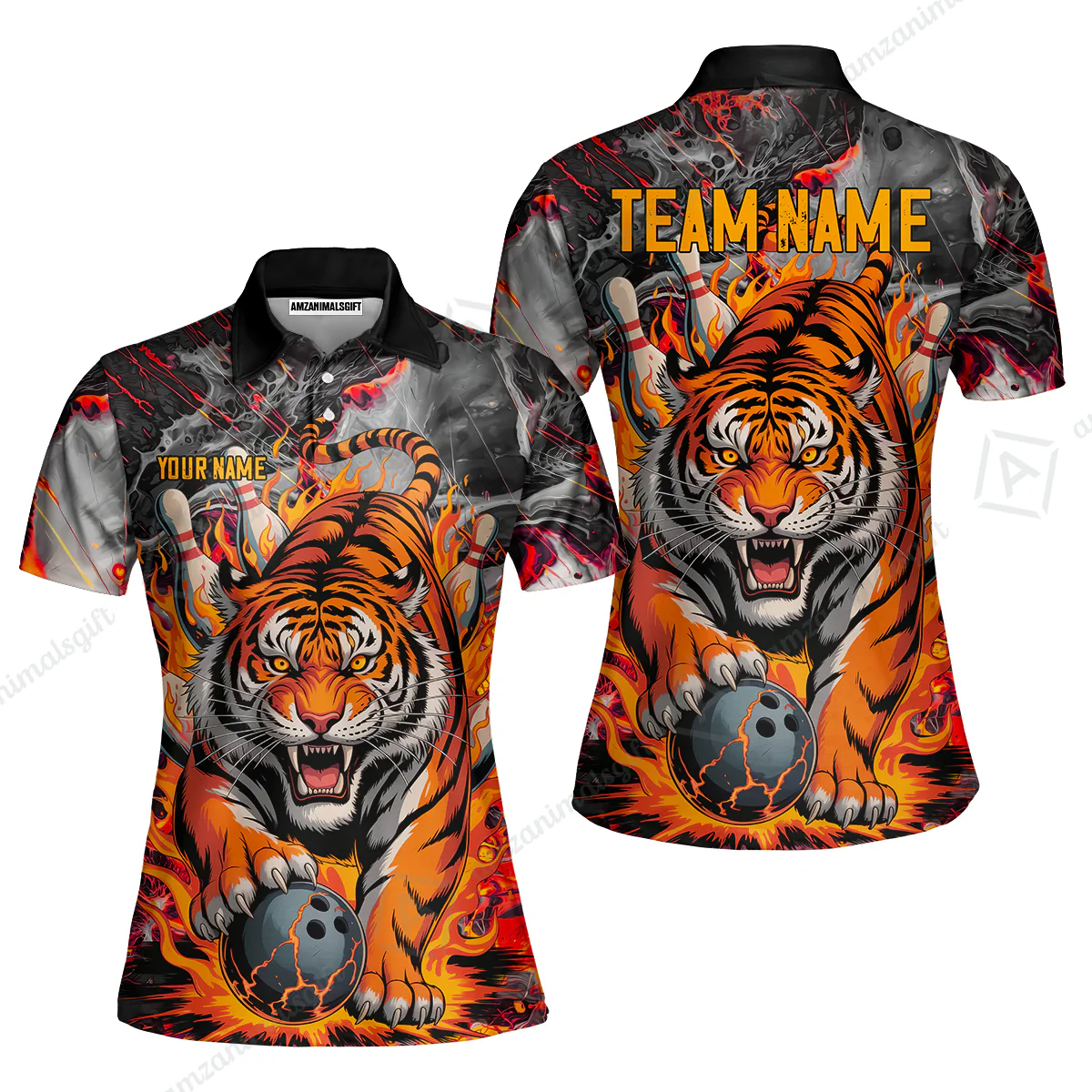 Custom Bowling Team Jersey, Tiger Gripping A Bowling Ball, Bowling Uniforms, Personalize Name And Team Name - Image 6