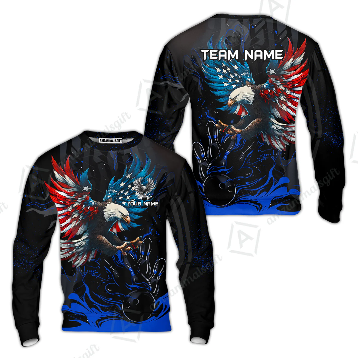 Custom Bowling Team Jerseys, Bowling uniforms Quarter-Zip Polo, Bowling Ball & Pins Almighty American Eagle Customized Name And Team Name - Image 38