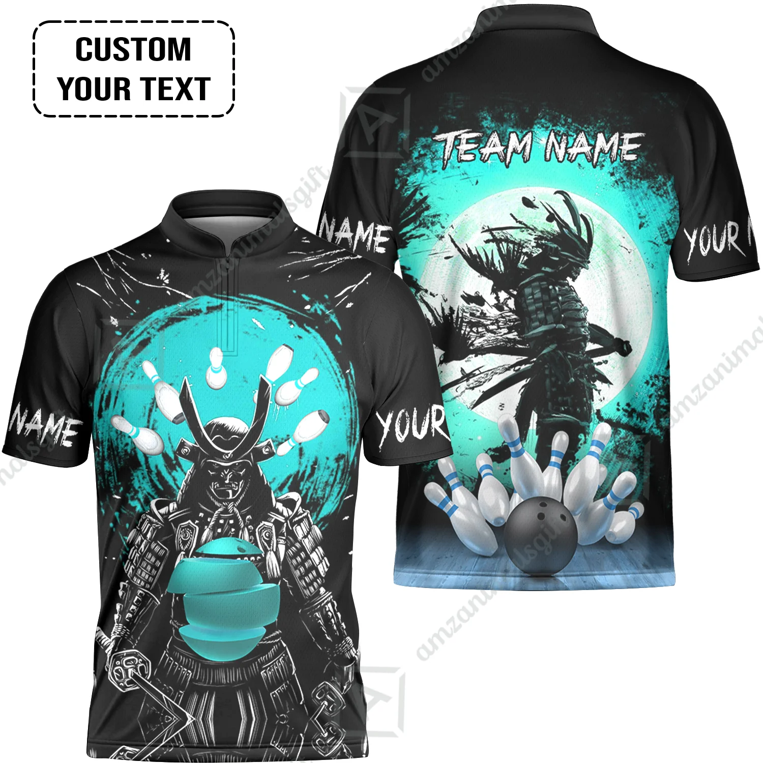 Custom Bowling Team Jerseys Polo Shirts, Bowling uniforms Ball And Pins Samurai Multicolor Options Personalized Name And Team Name - Image 7