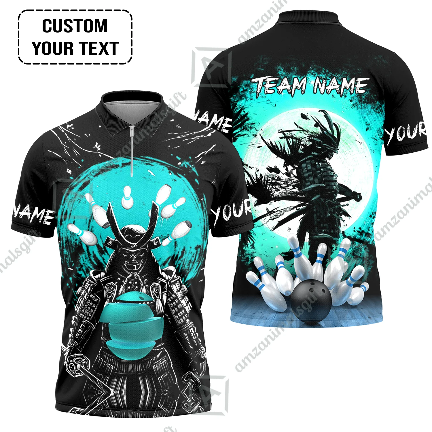 Custom Bowling Team Jerseys Polo Shirts, Bowling uniforms Ball And Pins Samurai Multicolor Options Personalized Name And Team Name - Image 9