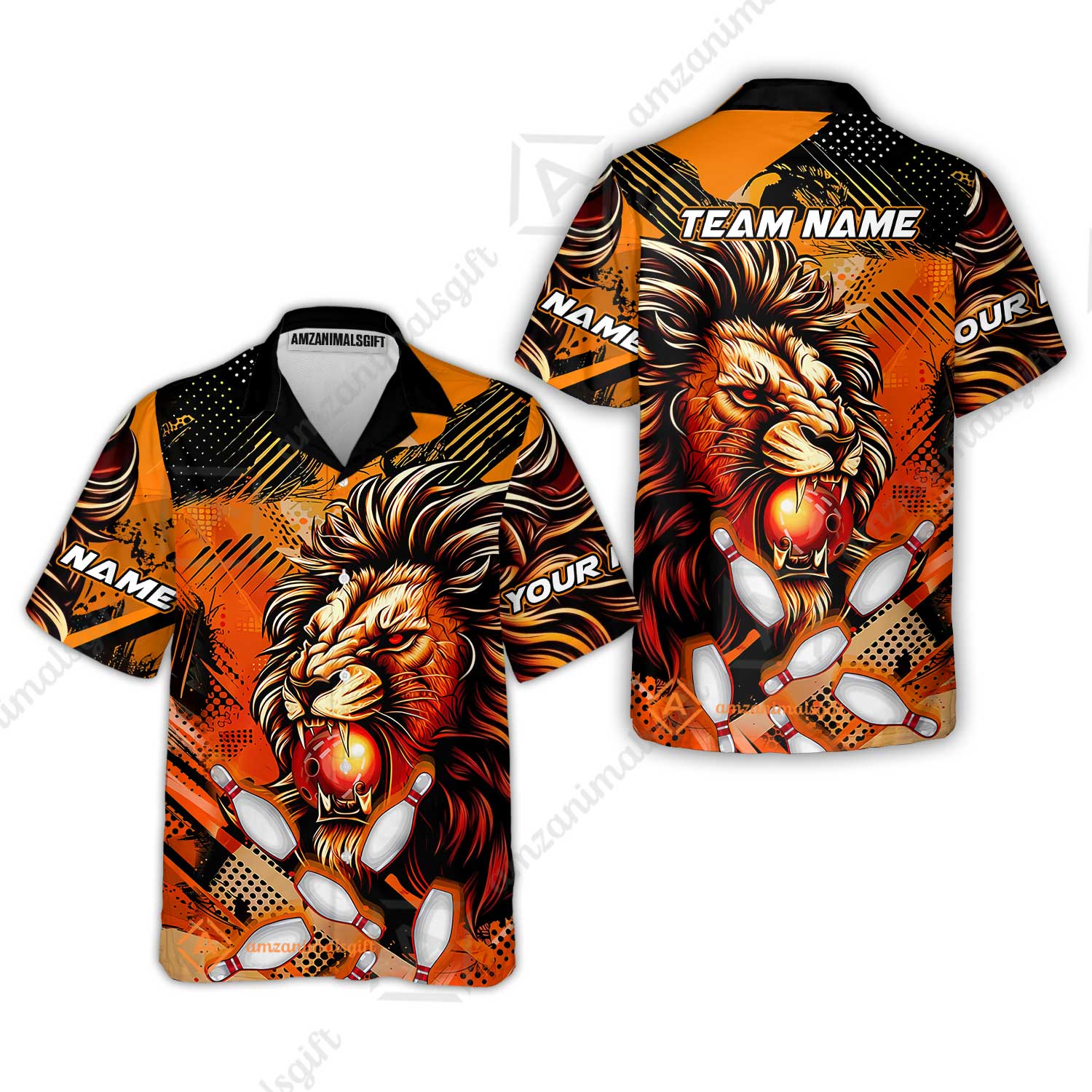 Custom Bowling Team Jerseys Shirts, Bowling uniforms Ball & Pins Lion Pattern Personalized Name And Team Name - Image 12
