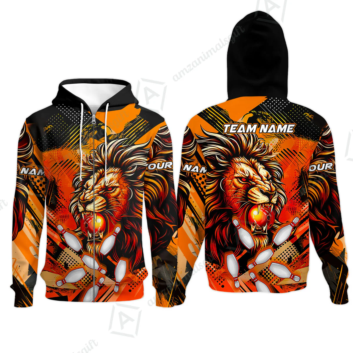 Custom Bowling Team Jerseys Shirts, Bowling uniforms Ball & Pins Lion Pattern Personalized Name And Team Name - Image 17