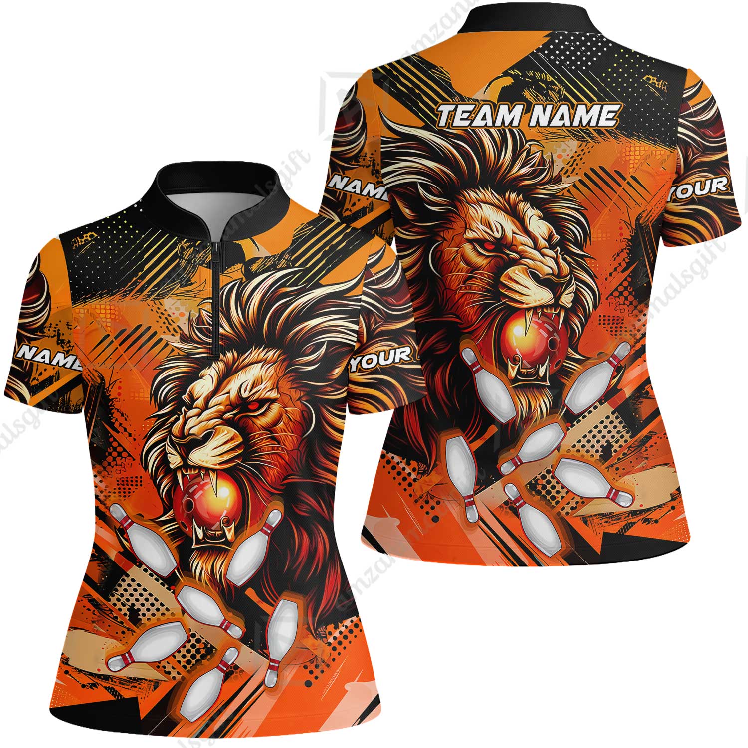 Custom Bowling Team Jerseys Shirts, Bowling uniforms Ball & Pins Lion Pattern Personalized Name And Team Name - Image 18