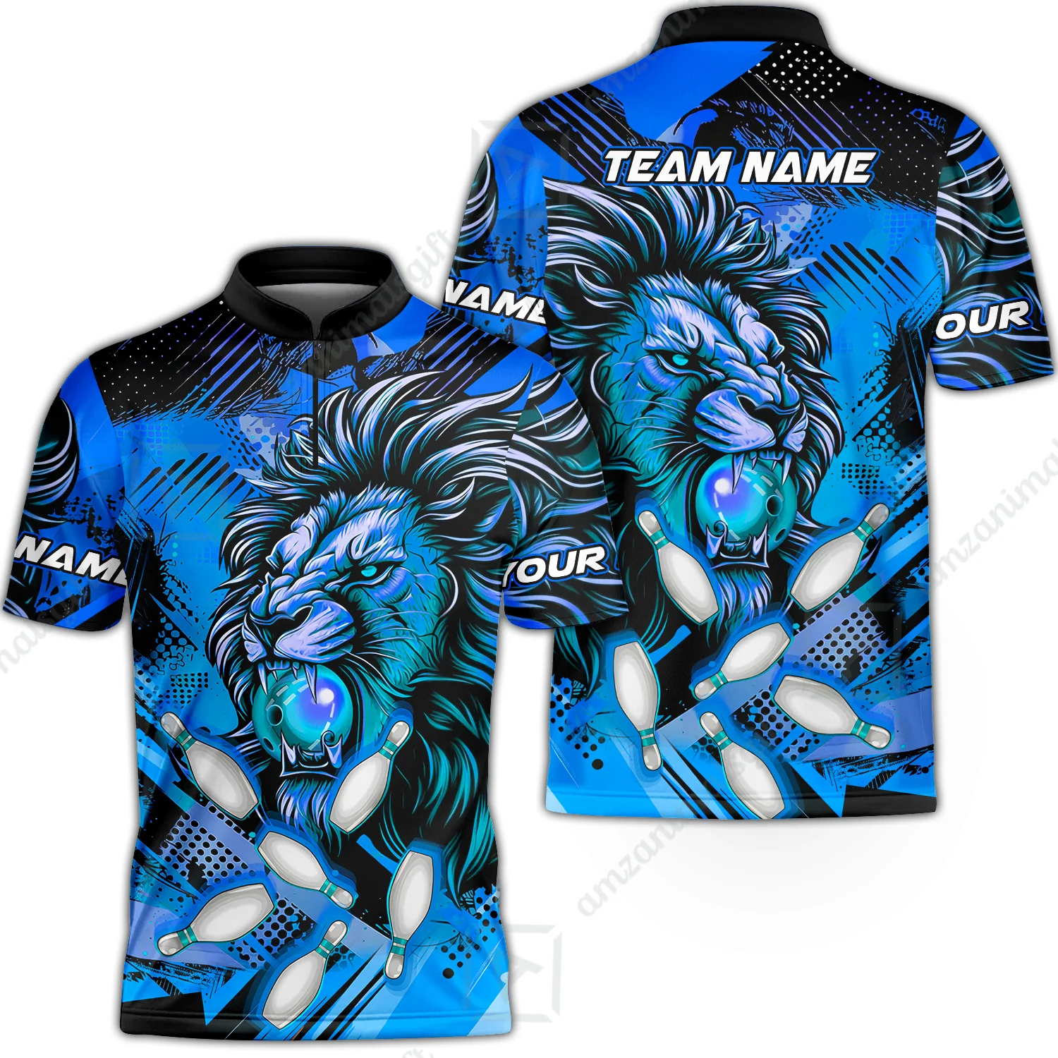 Custom Bowling Team Jerseys Shirts, Bowling uniforms Ball & Pins Lion Pattern Personalized Name And Team Name - Image 19