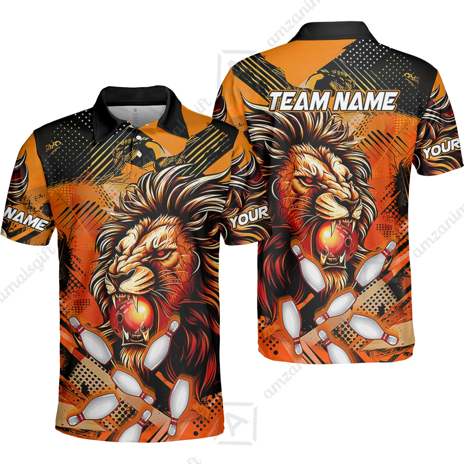 Custom Bowling Team Jerseys Shirts, Bowling uniforms Ball & Pins Lion Pattern Personalized Name And Team Name - Image 2
