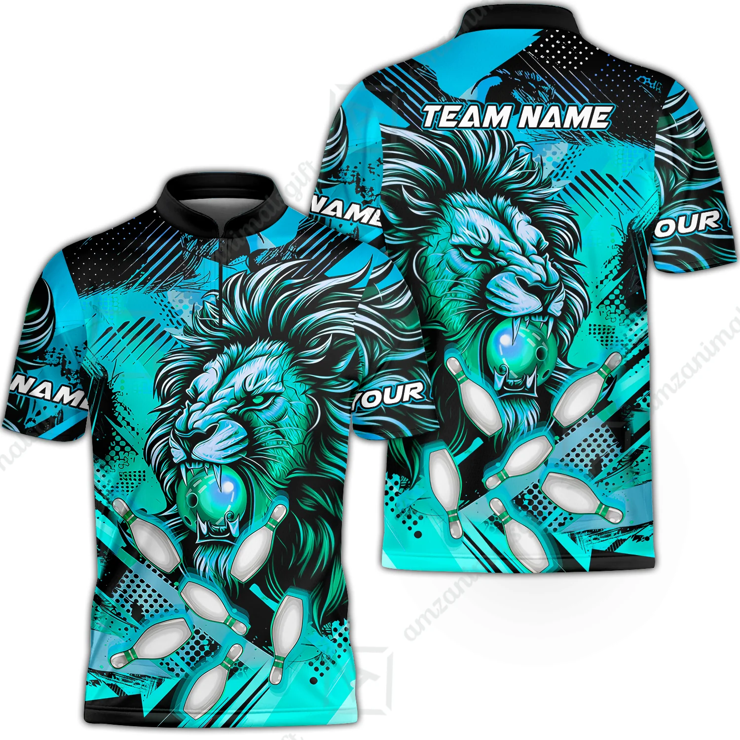 Custom Bowling Team Jerseys Shirts, Bowling uniforms Ball & Pins Lion Pattern Personalized Name And Team Name - Image 20