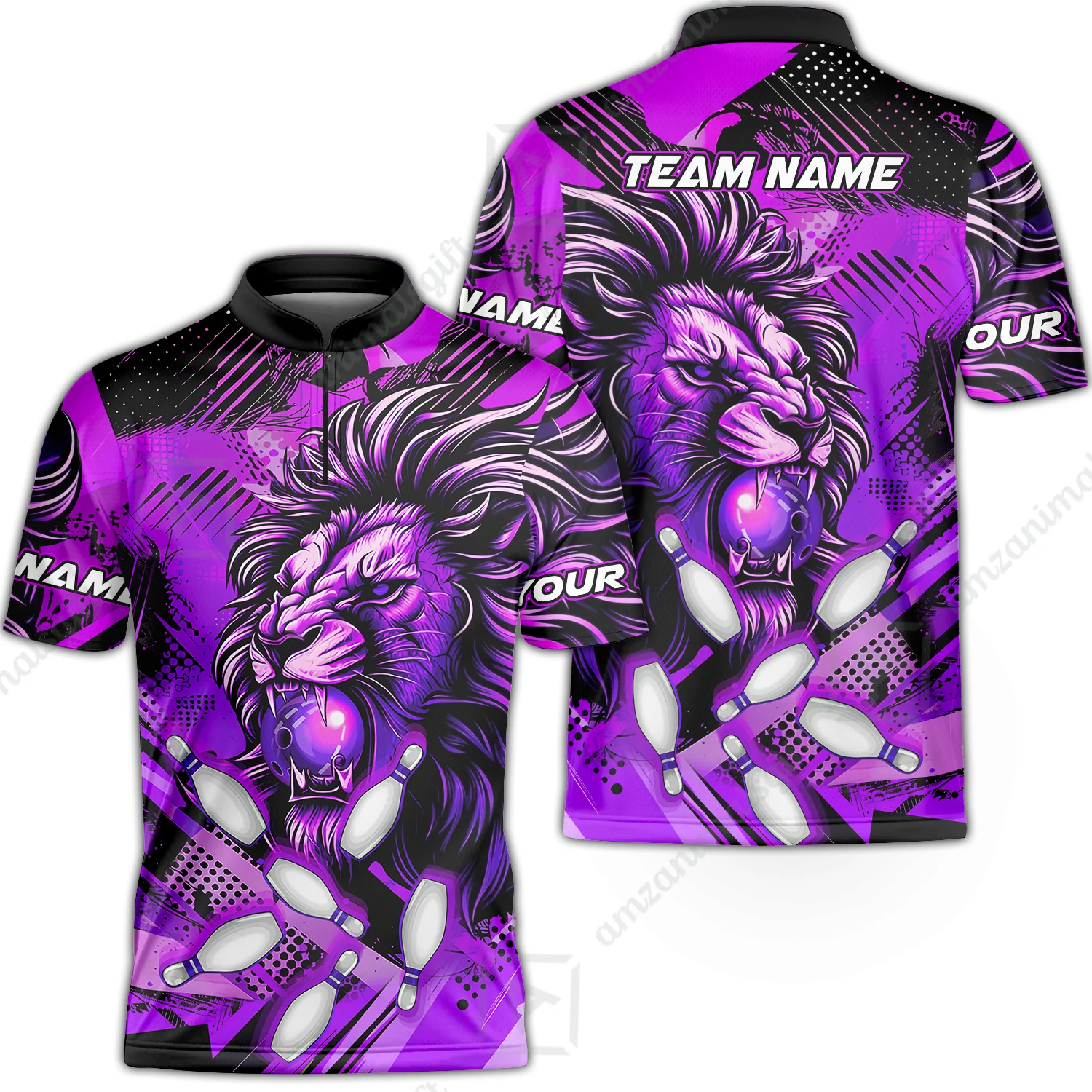Custom Bowling Team Jerseys Shirts, Bowling uniforms Ball & Pins Lion Pattern Personalized Name And Team Name - Image 21