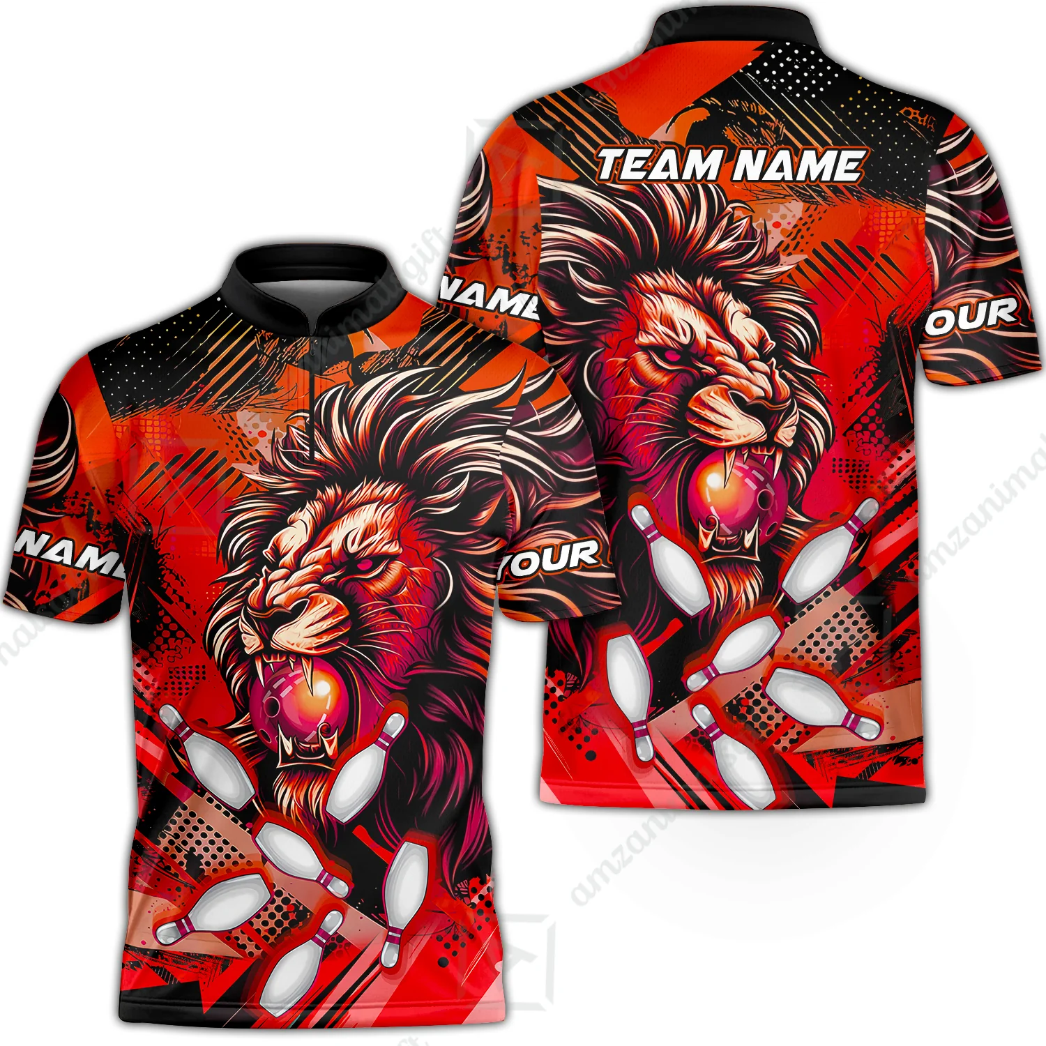 Custom Bowling Team Jerseys Shirts, Bowling uniforms Ball & Pins Lion Pattern Personalized Name And Team Name - Image 22