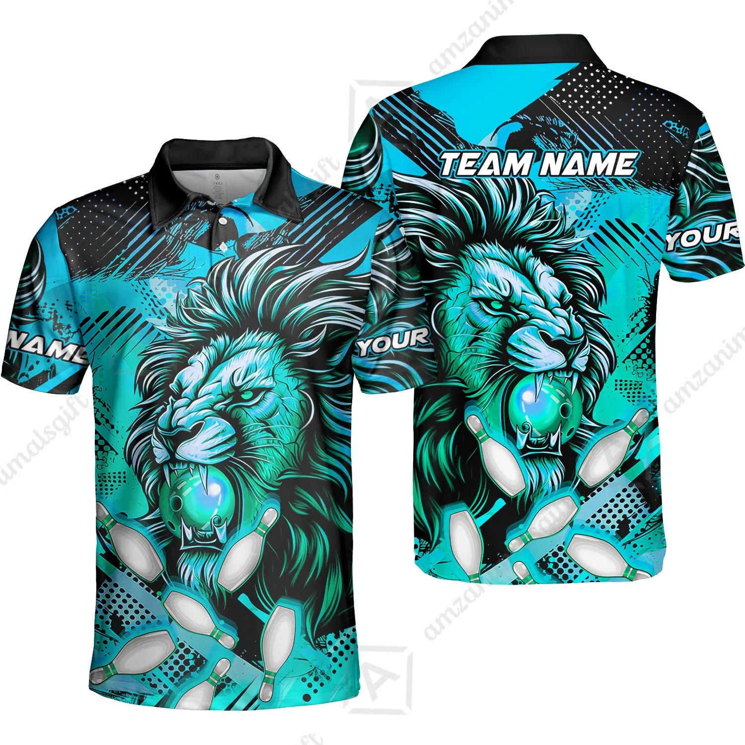 Custom Bowling Team Jerseys Shirts, Bowling uniforms Ball & Pins Lion Pattern Personalized Name And Team Name - Image 24