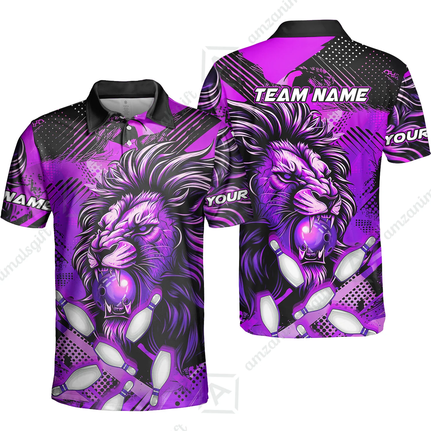 Custom Bowling Team Jerseys Shirts, Bowling uniforms Ball & Pins Lion Pattern Personalized Name And Team Name - Image 25