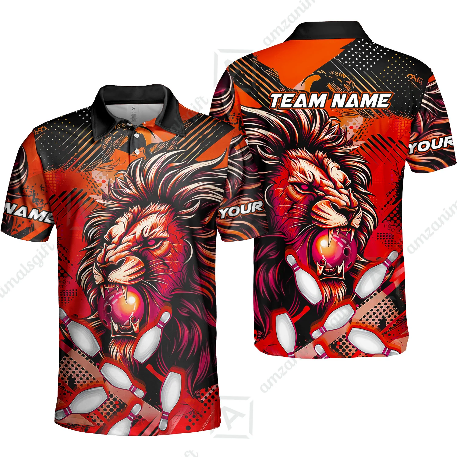 Custom Bowling Team Jerseys Shirts, Bowling uniforms Ball & Pins Lion Pattern Personalized Name And Team Name - Image 26