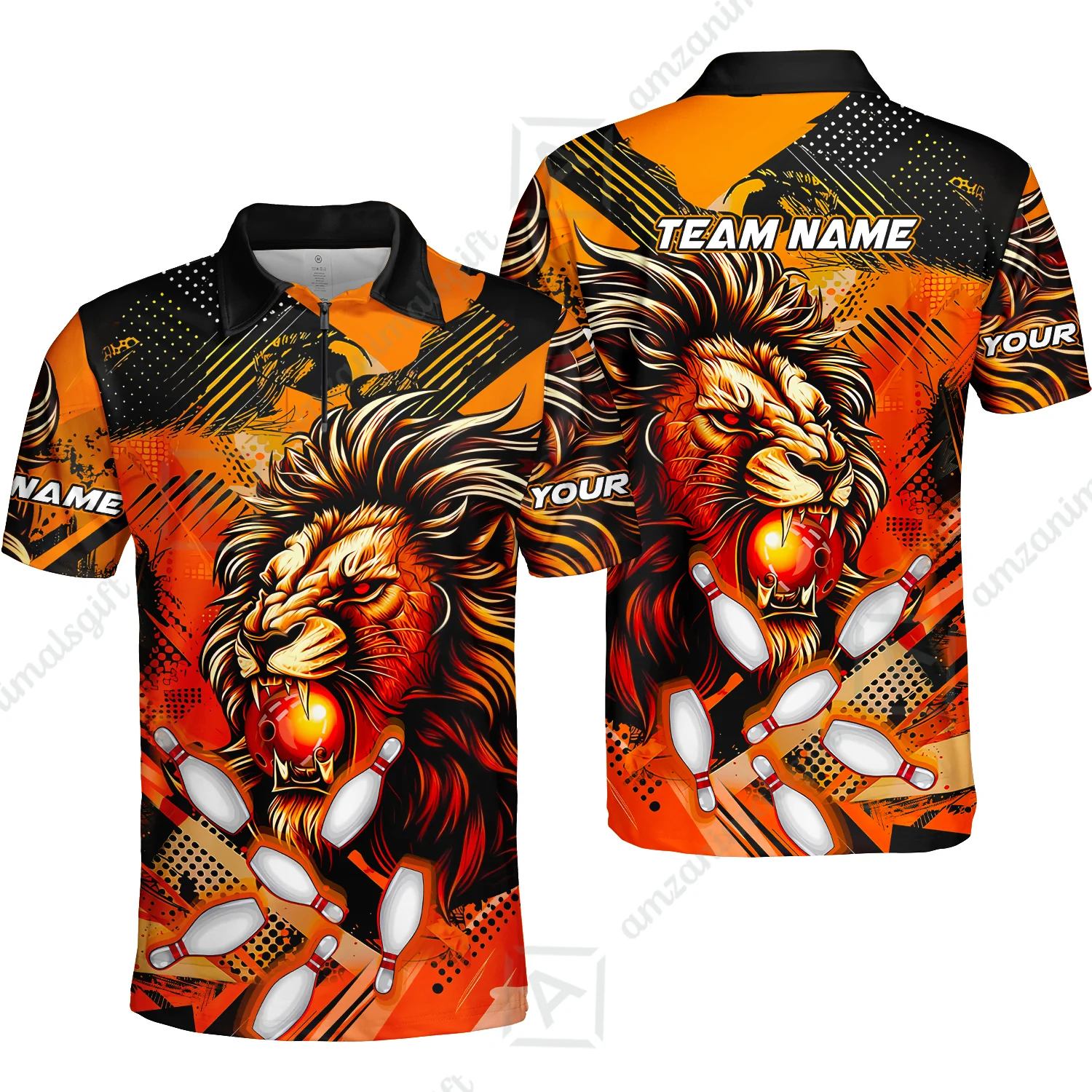 Custom Bowling Team Jerseys Shirts, Bowling uniforms Ball & Pins Lion Pattern Personalized Name And Team Name - Image 27