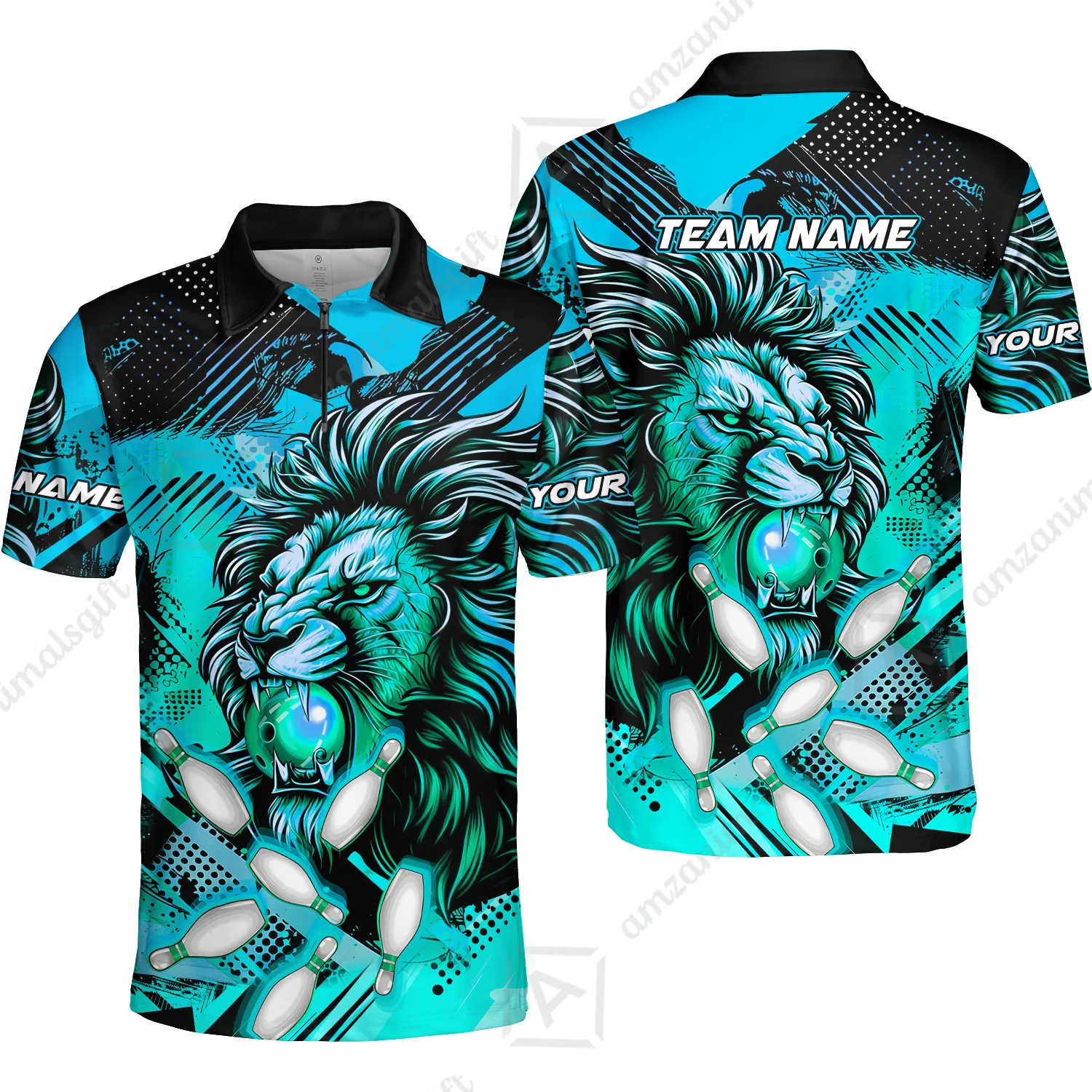 Custom Bowling Team Jerseys Shirts, Bowling uniforms Ball & Pins Lion Pattern Personalized Name And Team Name - Image 29
