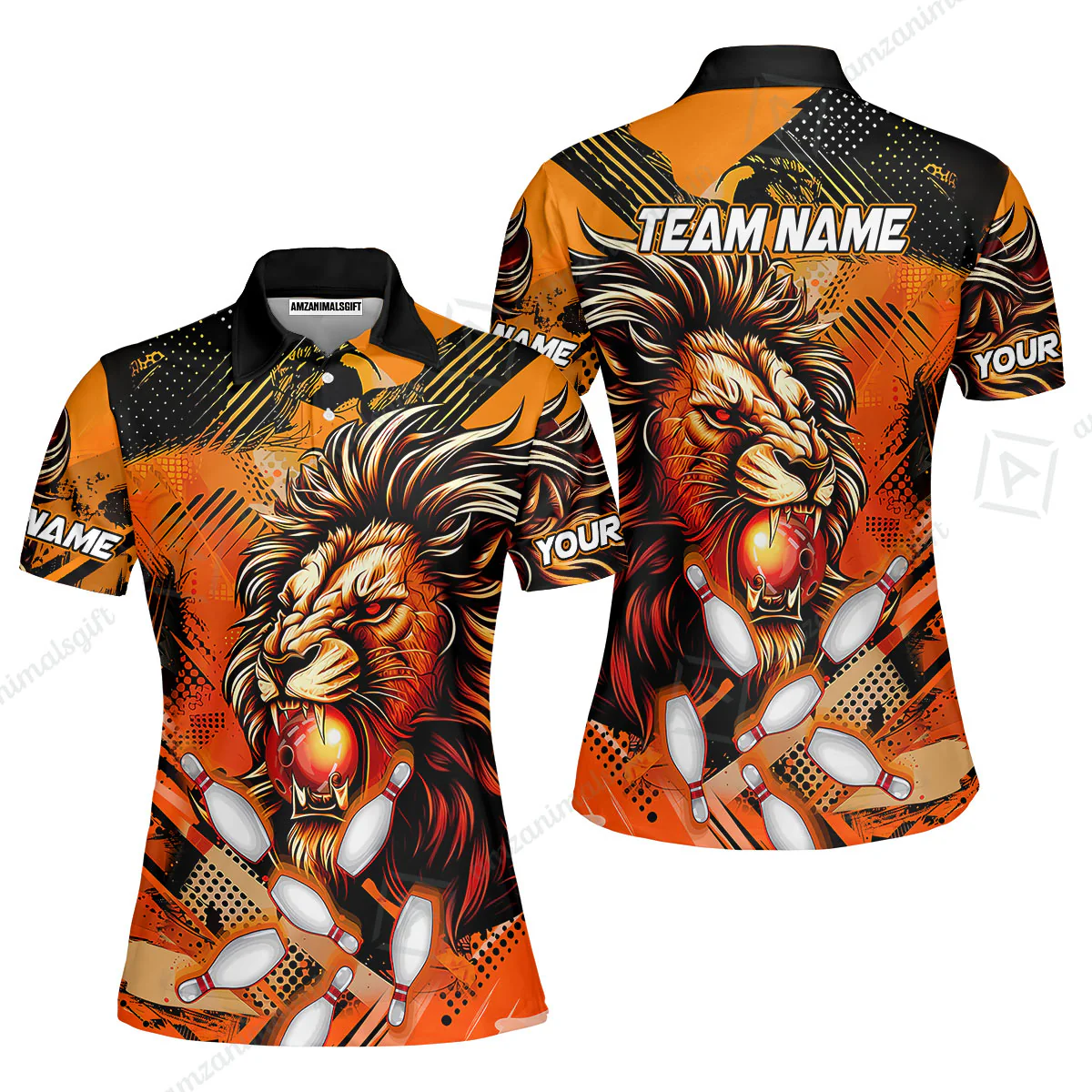 Custom Bowling Team Jerseys Shirts, Bowling uniforms Ball & Pins Lion Pattern Personalized Name And Team Name - Image 3