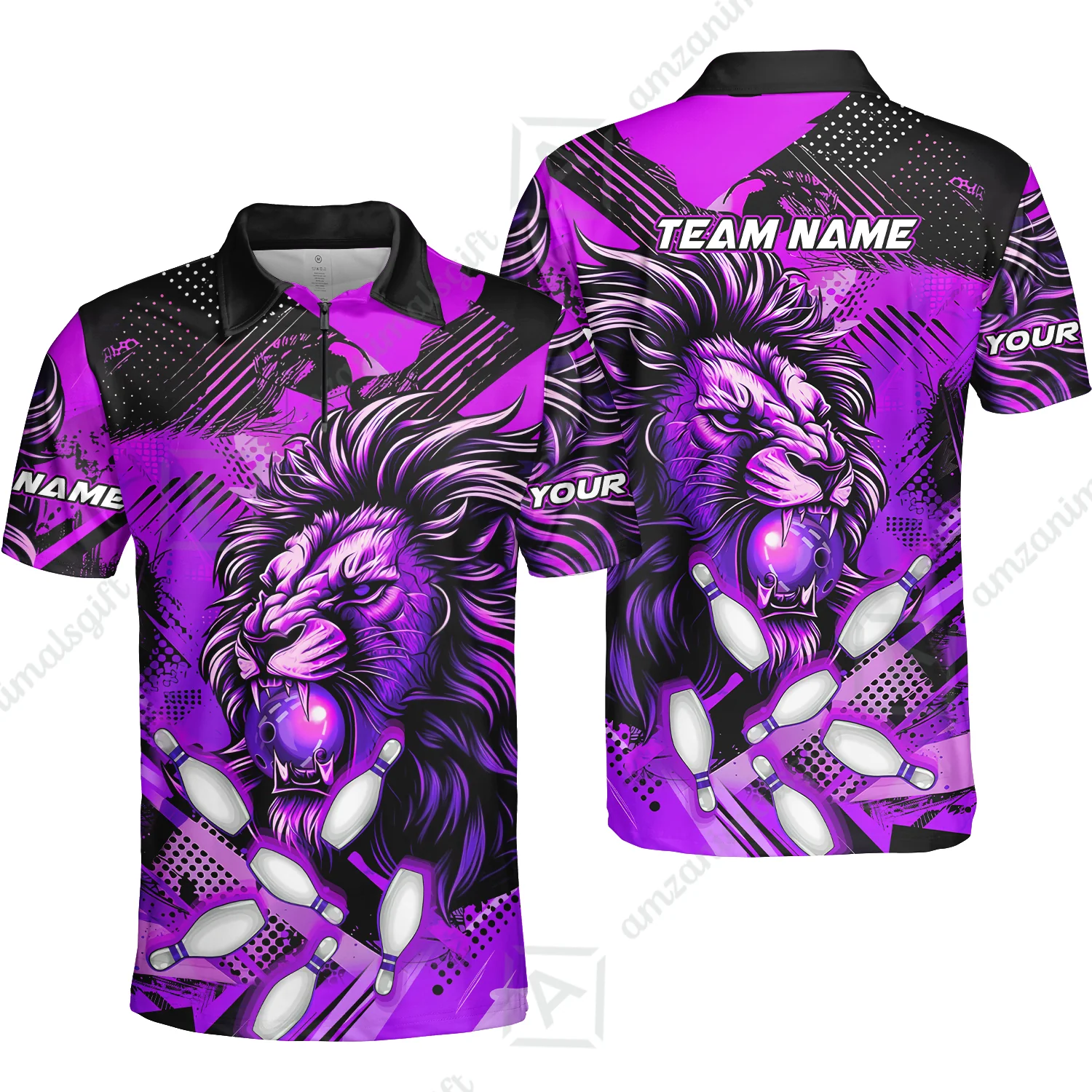 Custom Bowling Team Jerseys Shirts, Bowling uniforms Ball & Pins Lion Pattern Personalized Name And Team Name - Image 30