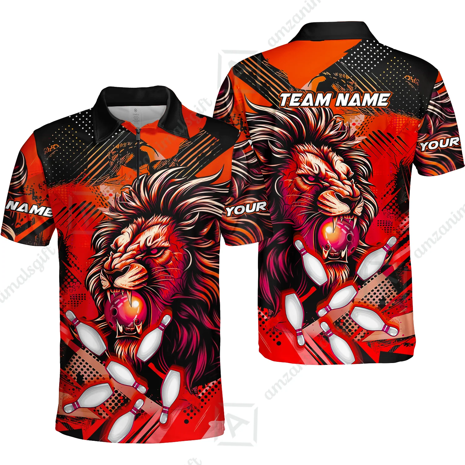 Custom Bowling Team Jerseys Shirts, Bowling uniforms Ball & Pins Lion Pattern Personalized Name And Team Name - Image 31
