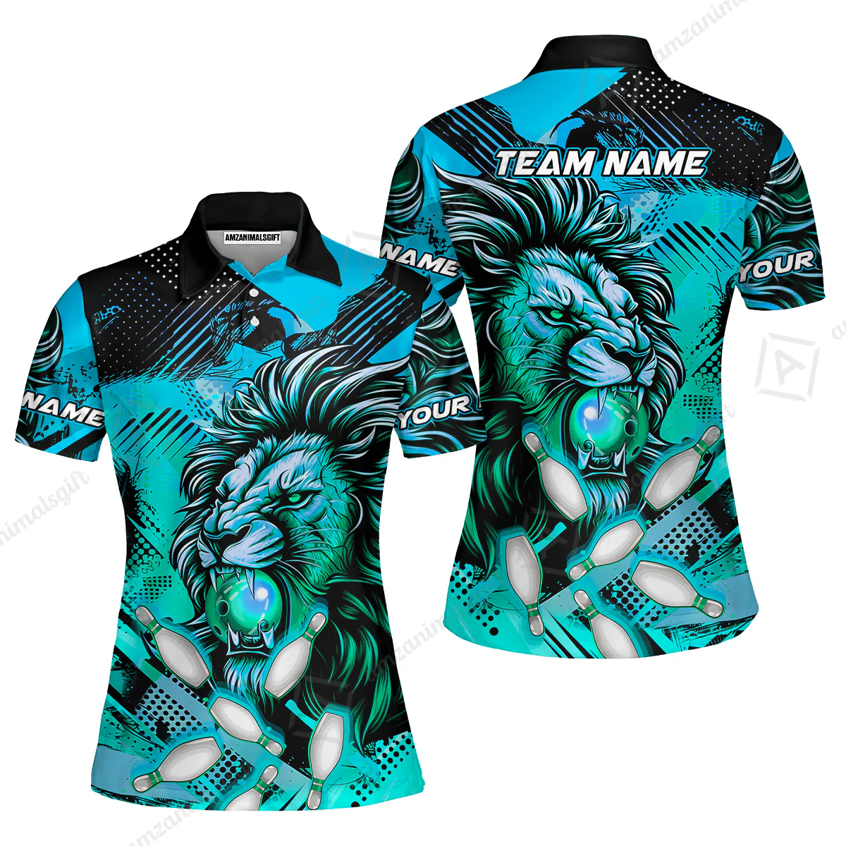 Custom Bowling Team Jerseys Shirts, Bowling uniforms Ball & Pins Lion Pattern Personalized Name And Team Name - Image 33