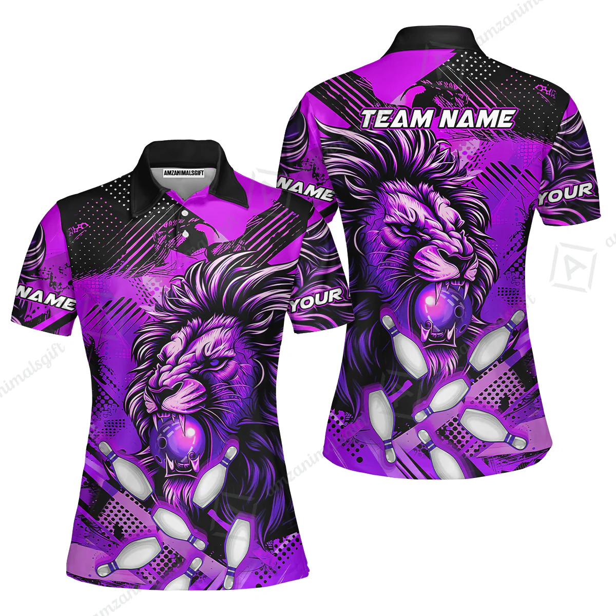 Custom Bowling Team Jerseys Shirts, Bowling uniforms Ball & Pins Lion Pattern Personalized Name And Team Name - Image 34