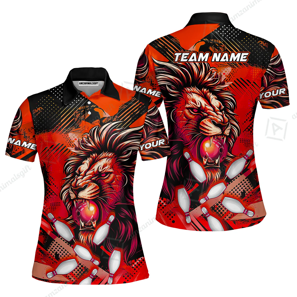 Custom Bowling Team Jerseys Shirts, Bowling uniforms Ball & Pins Lion Pattern Personalized Name And Team Name - Image 35
