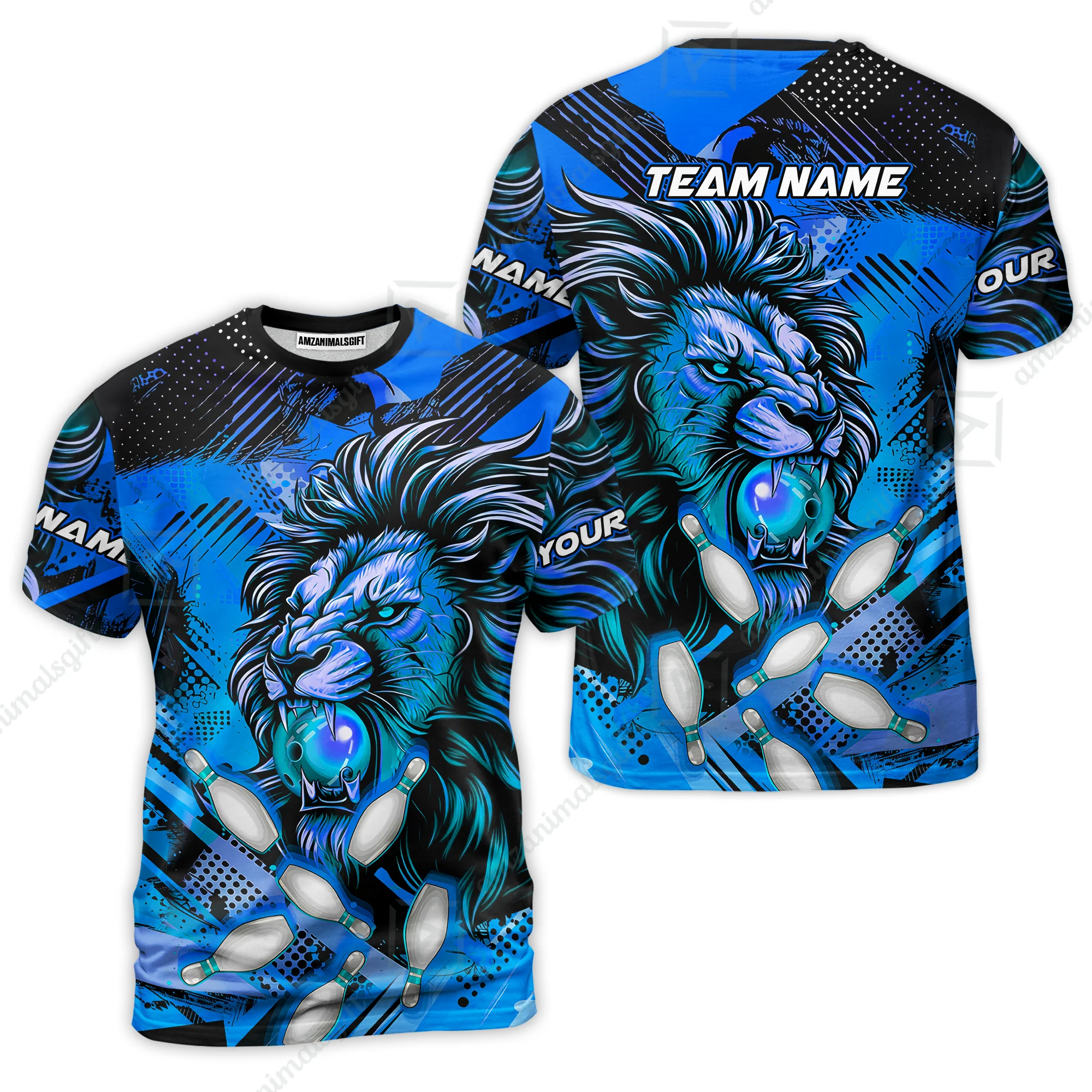 Custom Bowling Team Jerseys Shirts, Bowling uniforms Ball & Pins Lion Pattern Personalized Name And Team Name - Image 36