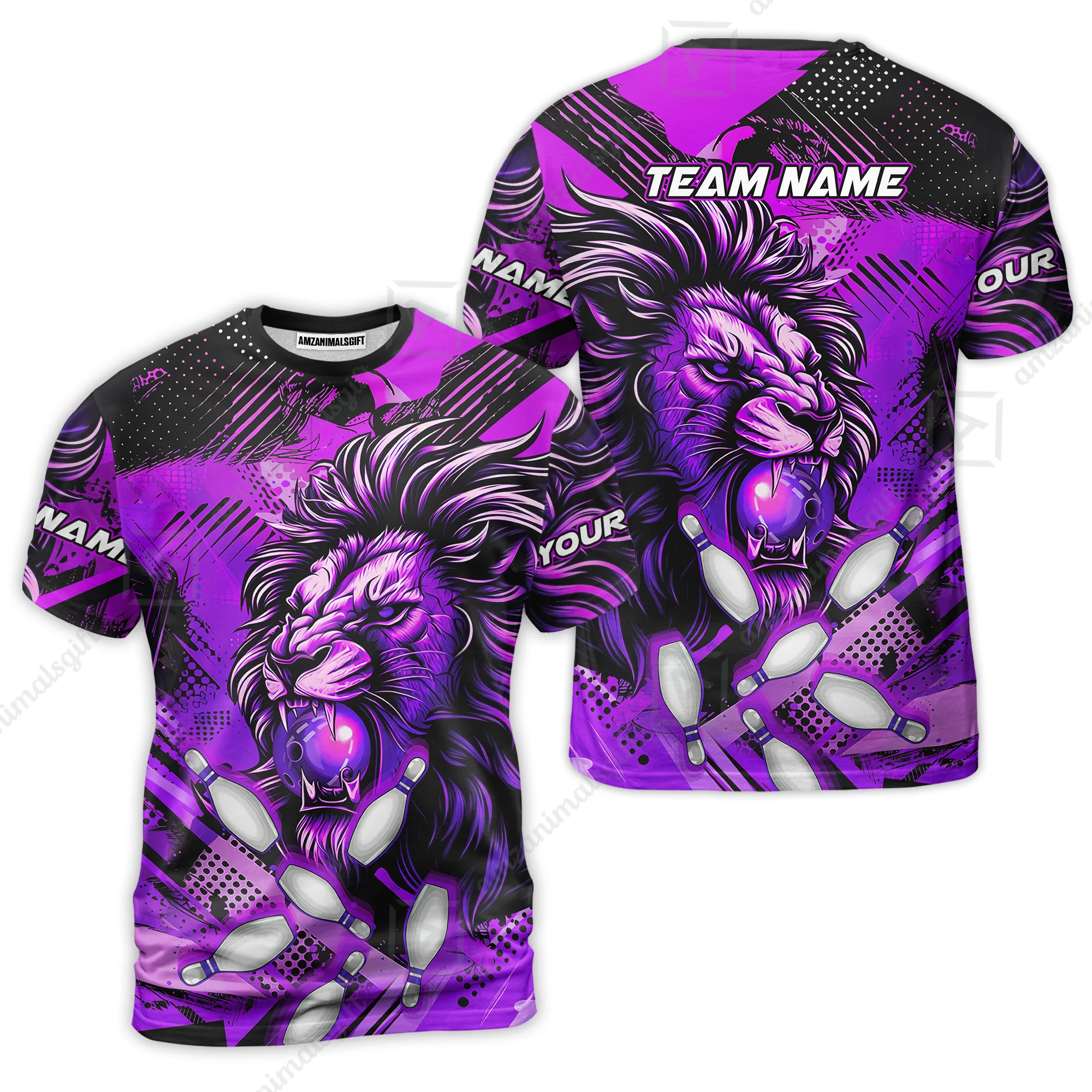 Custom Bowling Team Jerseys Shirts, Bowling uniforms Ball & Pins Lion Pattern Personalized Name And Team Name - Image 38
