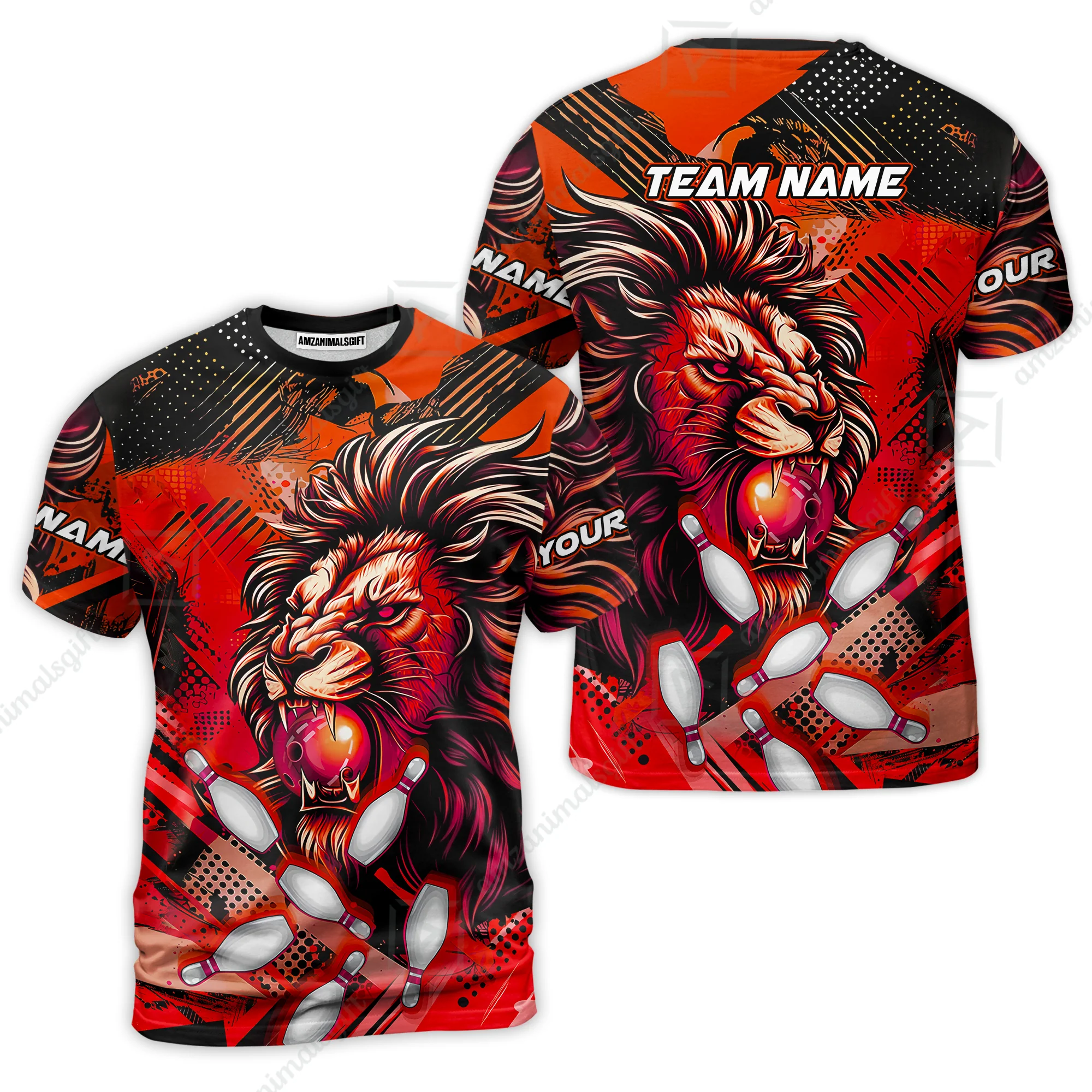 Custom Bowling Team Jerseys Shirts, Bowling uniforms Ball & Pins Lion Pattern Personalized Name And Team Name - Image 39