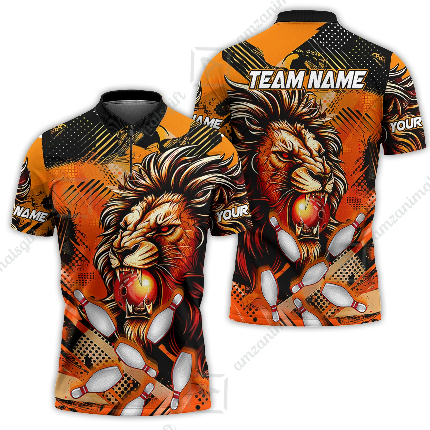 Custom Bowling Team Jerseys Shirts, Bowling uniforms Ball & Pins Lion Pattern Personalized Name And Team Name - Image 4