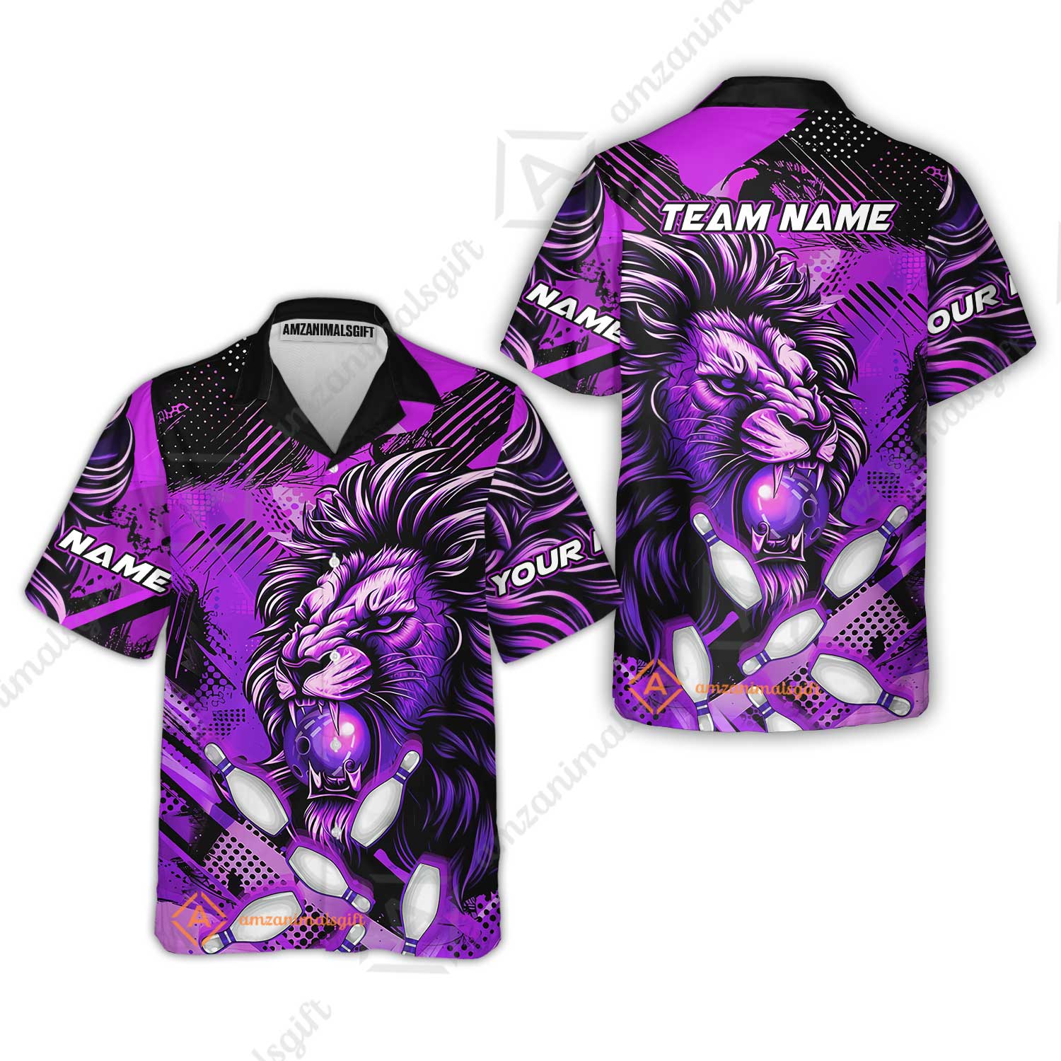 Custom Bowling Team Jerseys Shirts, Bowling uniforms Ball & Pins Lion Pattern Personalized Name And Team Name - Image 42